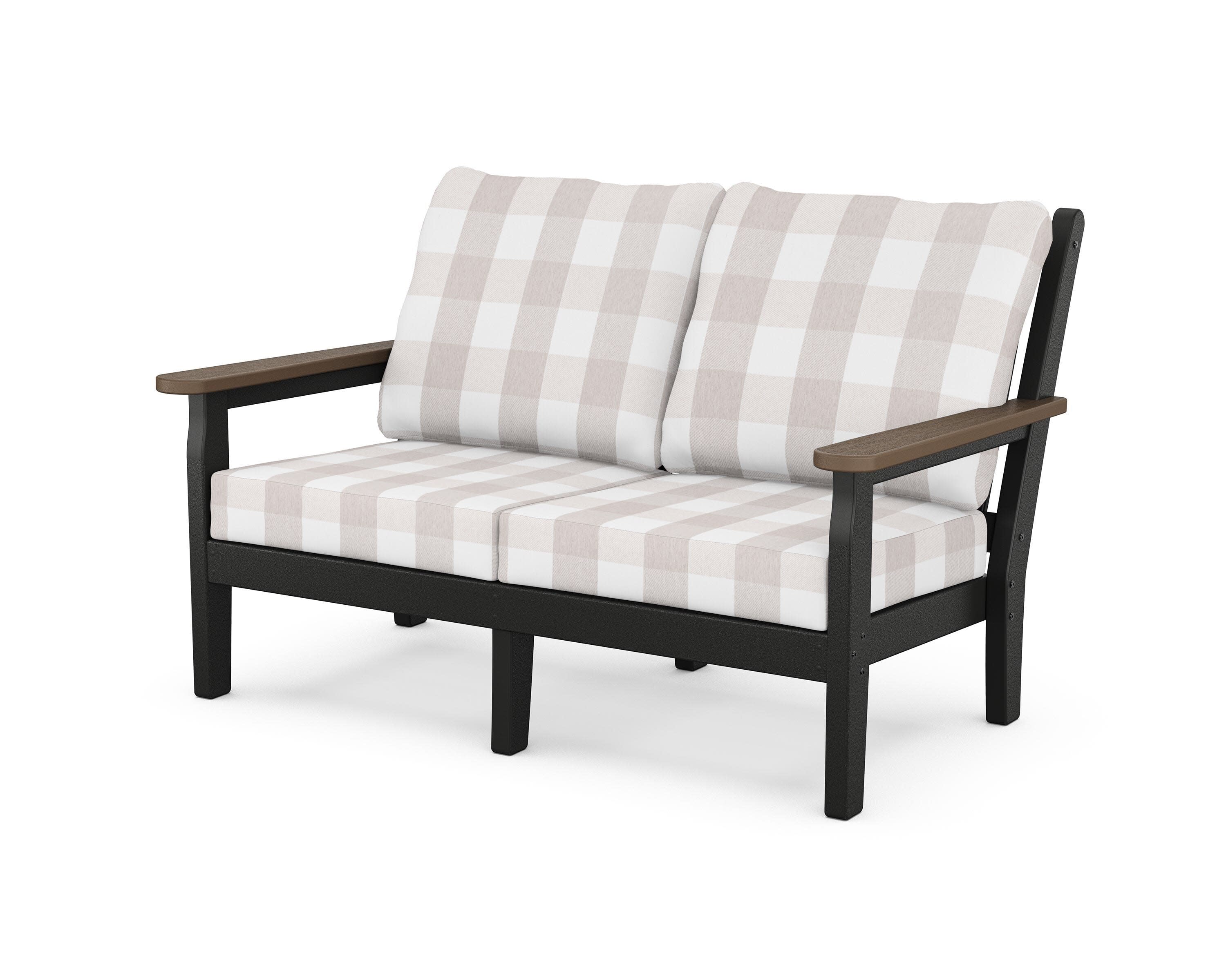 Chippendale Deep Seating Loveseat in Black / Kona / Buffalo Plaid Dune Burlap
