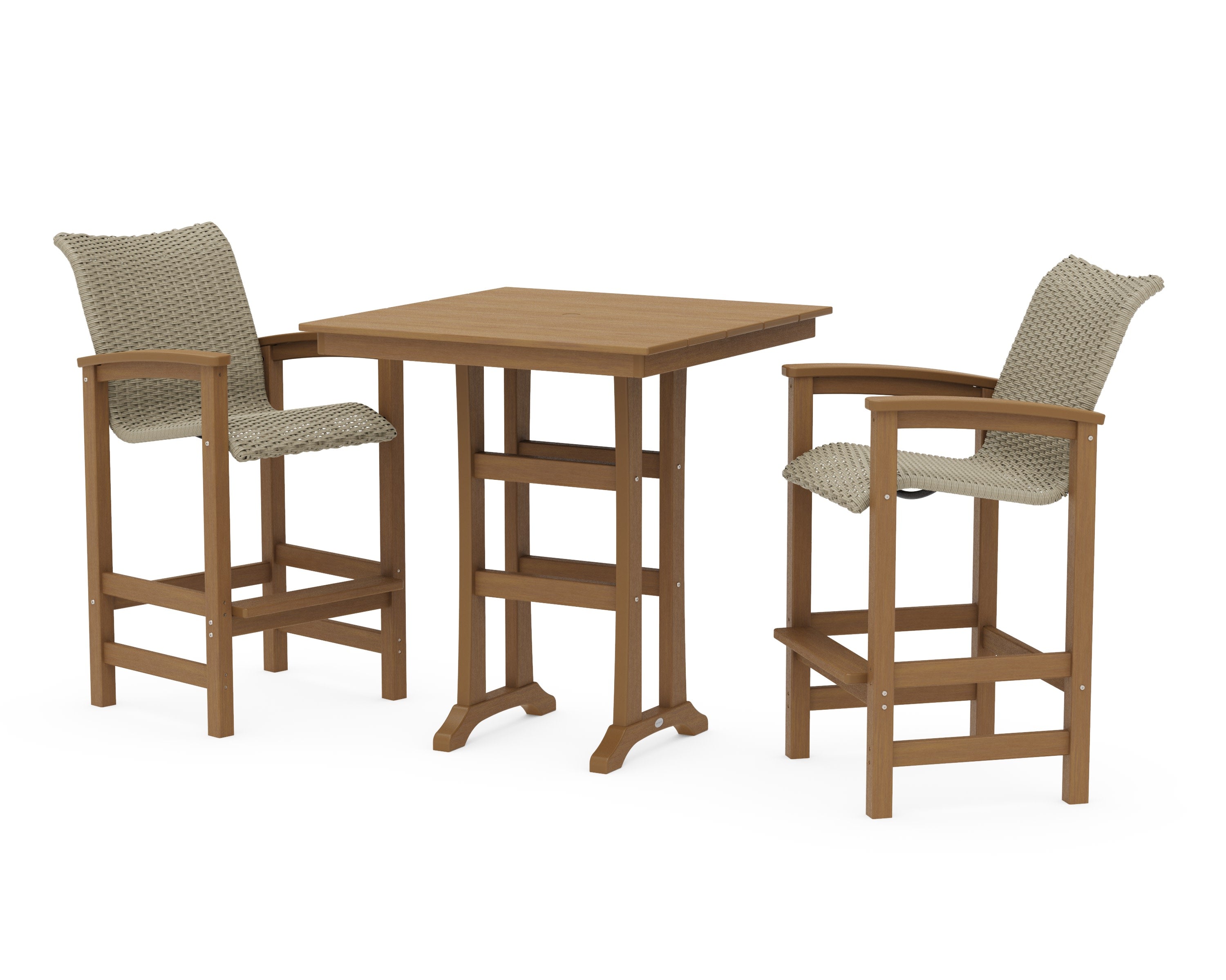 Coastal Woven 3-Piece Farmhouse Bar Set with Trestle Legs in Natural / Dune Grass