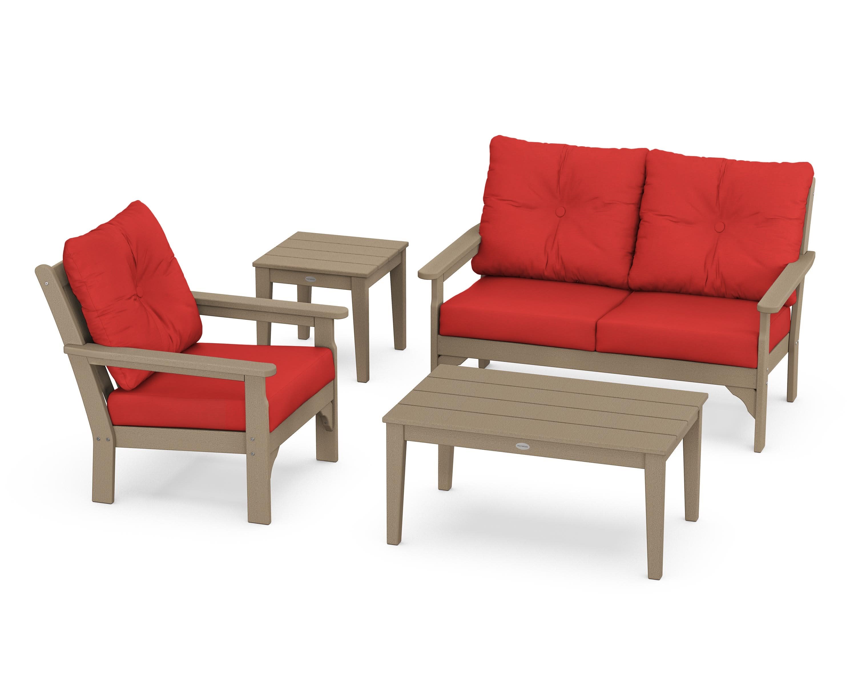 Vineyard 4-Piece Deep Seating Set in Vintage Sahara / Crimson Linen