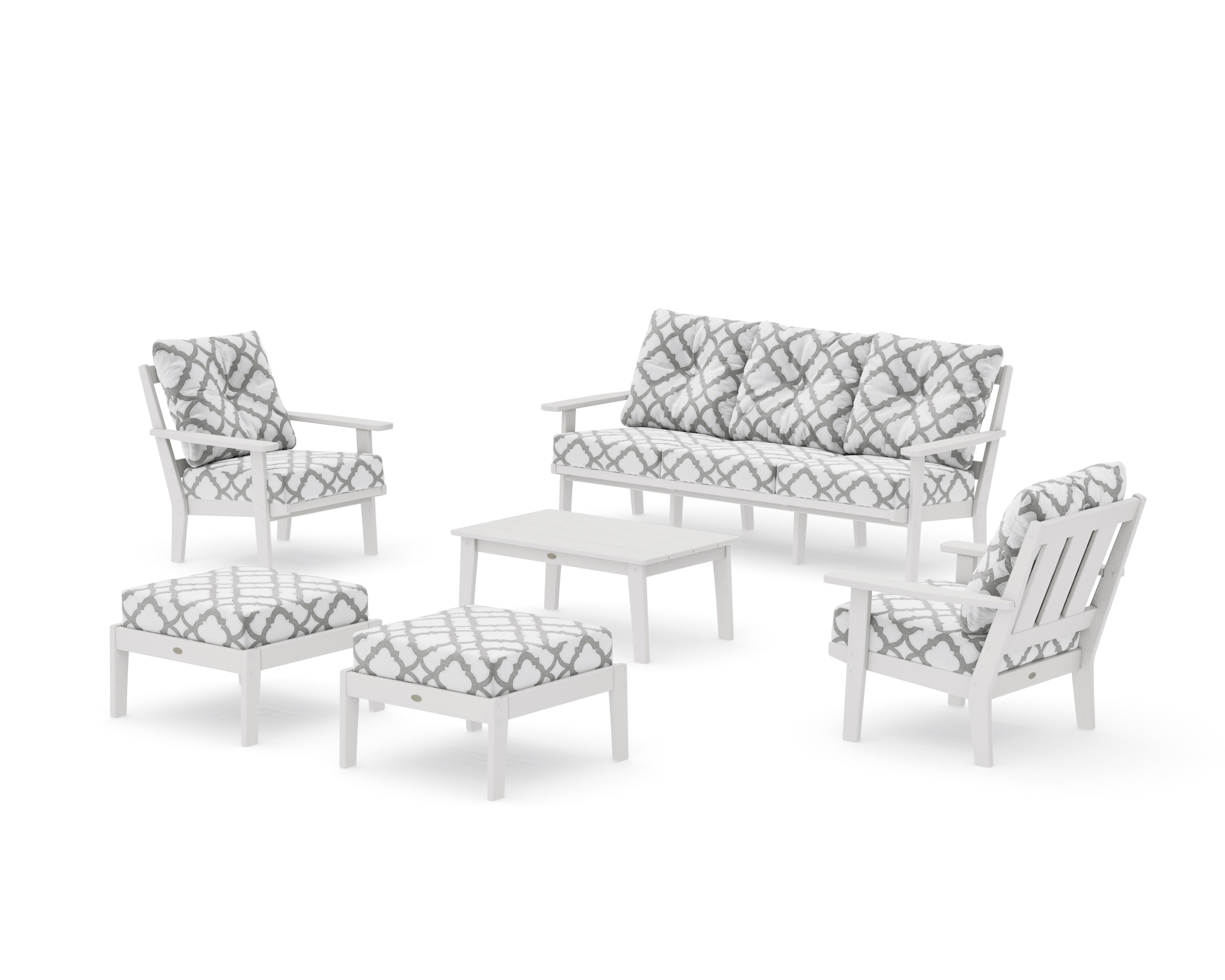 Oxford 6-Piece Lounge Sofa Set in Vintage White / Trellis Grey Mist