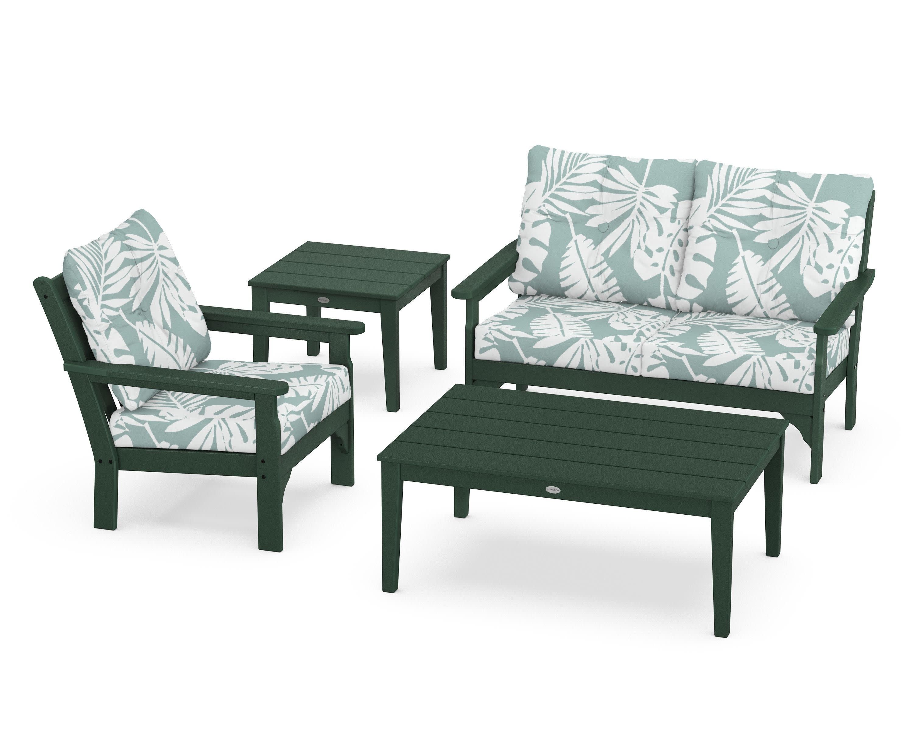 Vineyard 4-Piece Deep Seating Set in Green / Leaf Glacier Spa