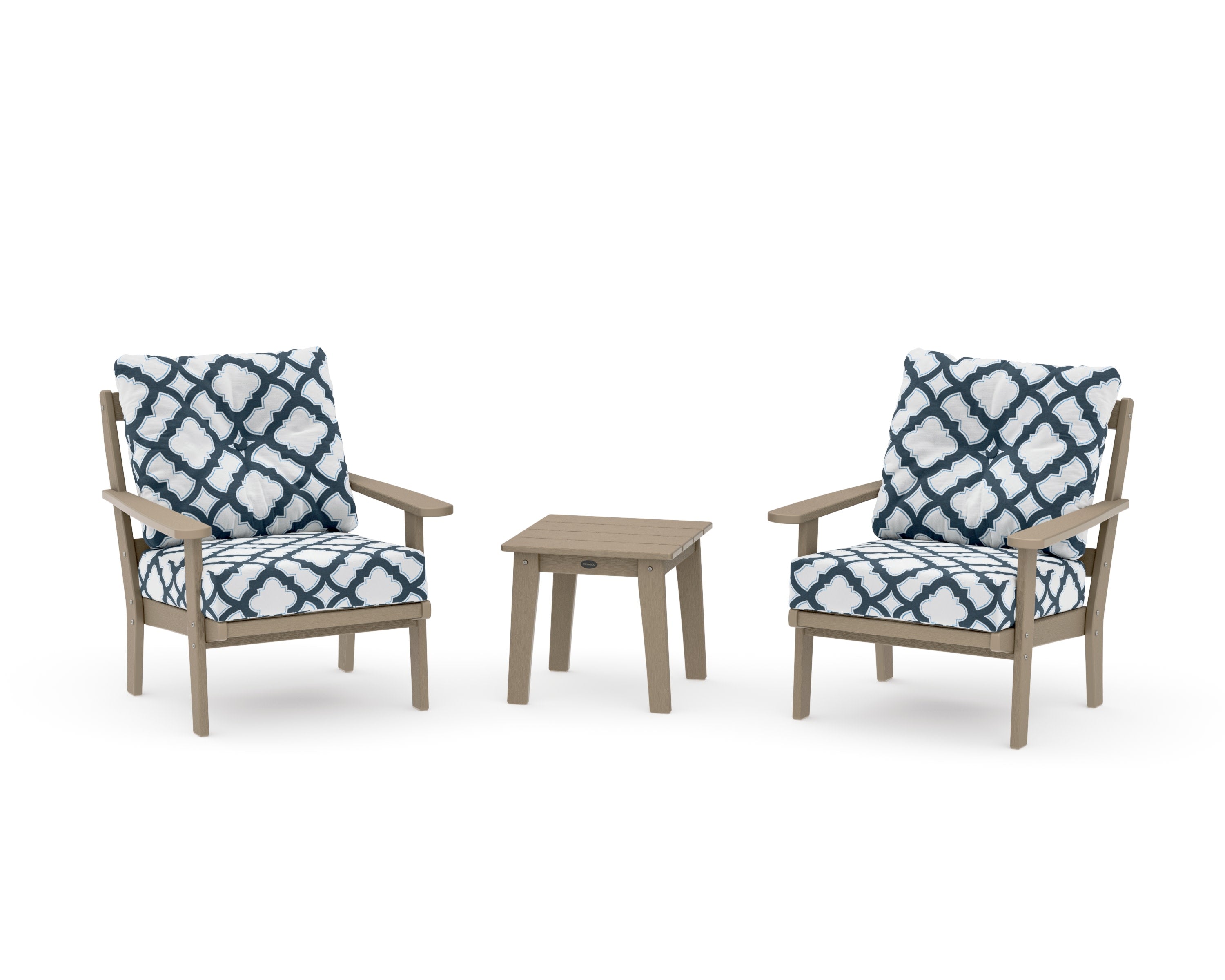 Mission 3-Piece Deep Seating Set in Vintage Sahara / Trellis Marine Indigo