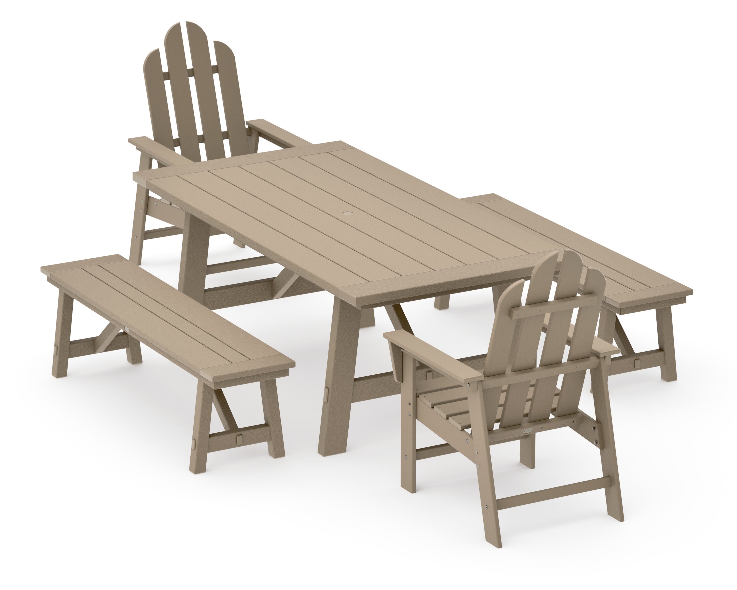 Long Island 5-Piece Rustic Farmhouse Dining Set With Benches in Vintage Sahara