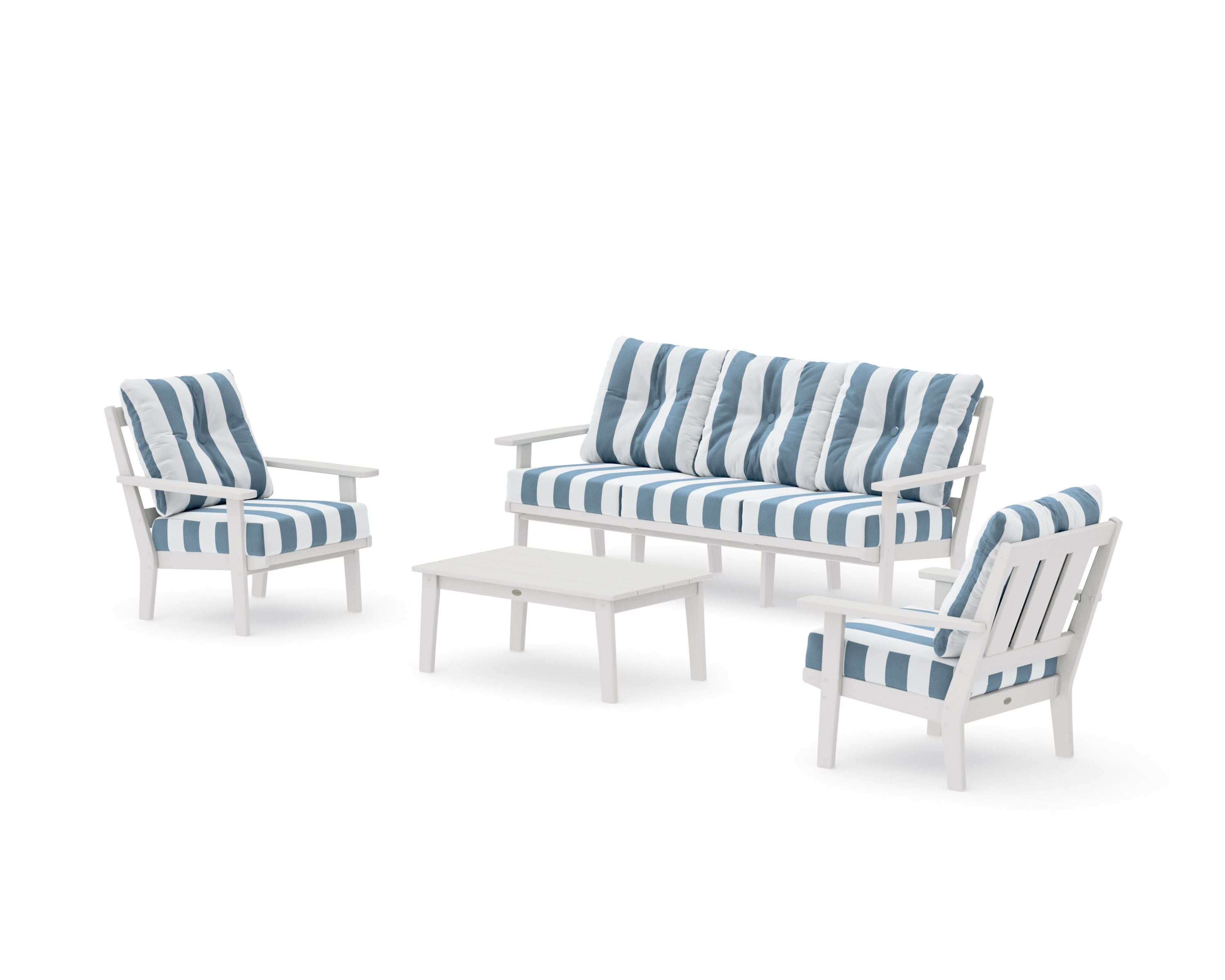 Oxford 4-Piece Deep Seating Set with Sofa in Vintage White / Cabana Stripe Sky Blue