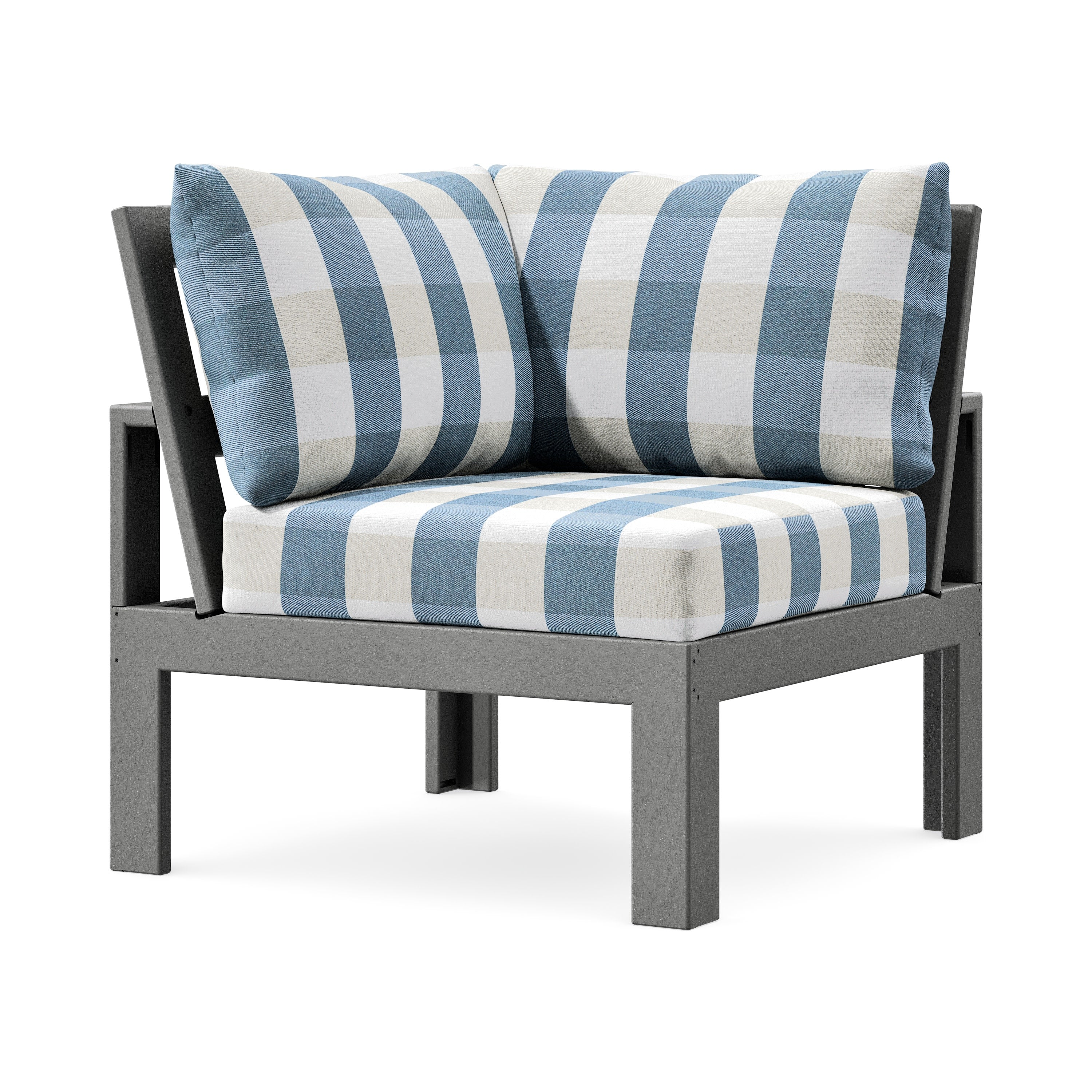 Modular Corner Chair in Slate Grey / Buffalo Plaid Sky Blue