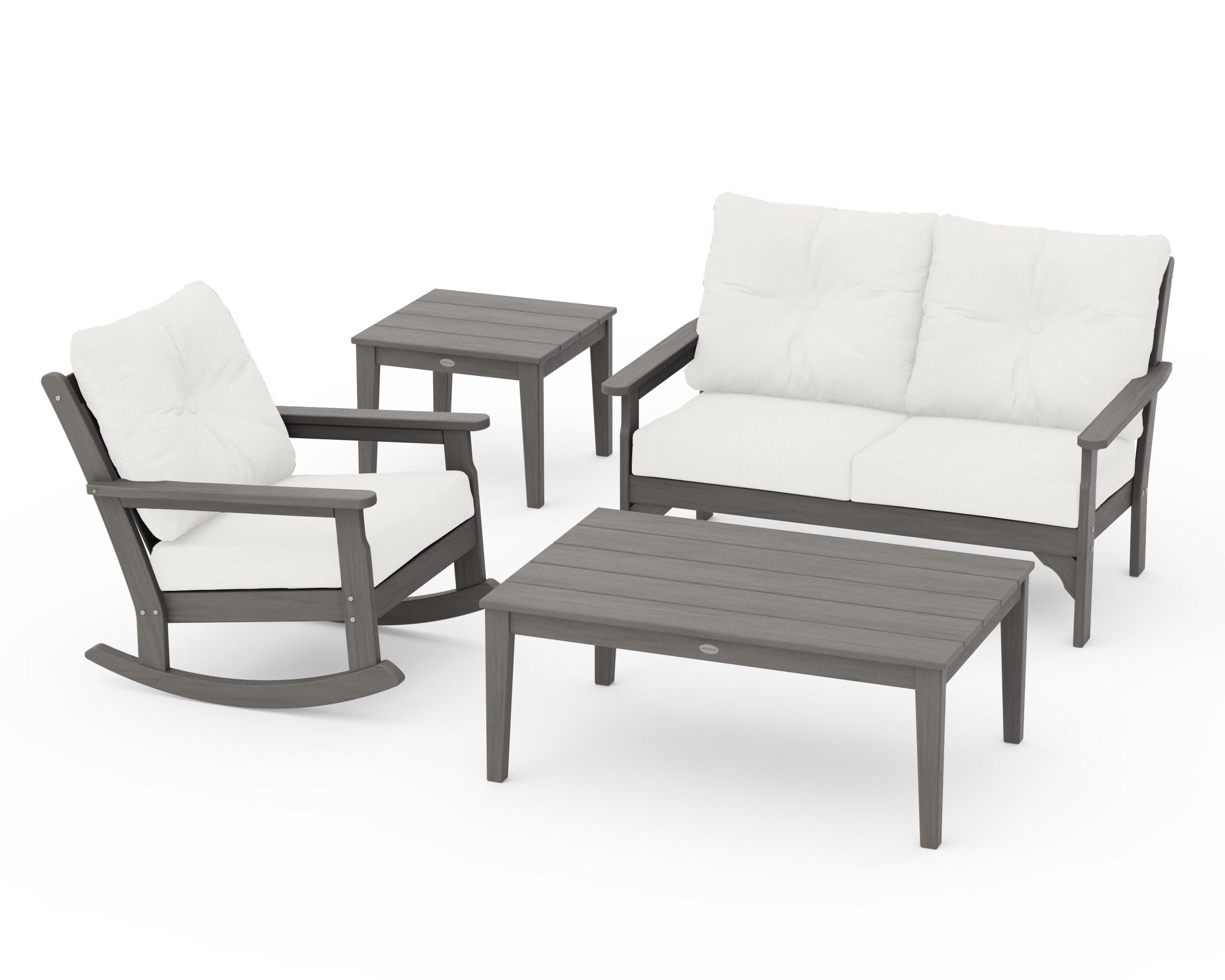 Vineyard 4-Piece Deep Seating Rocker Set in Driftwood / Natural Linen