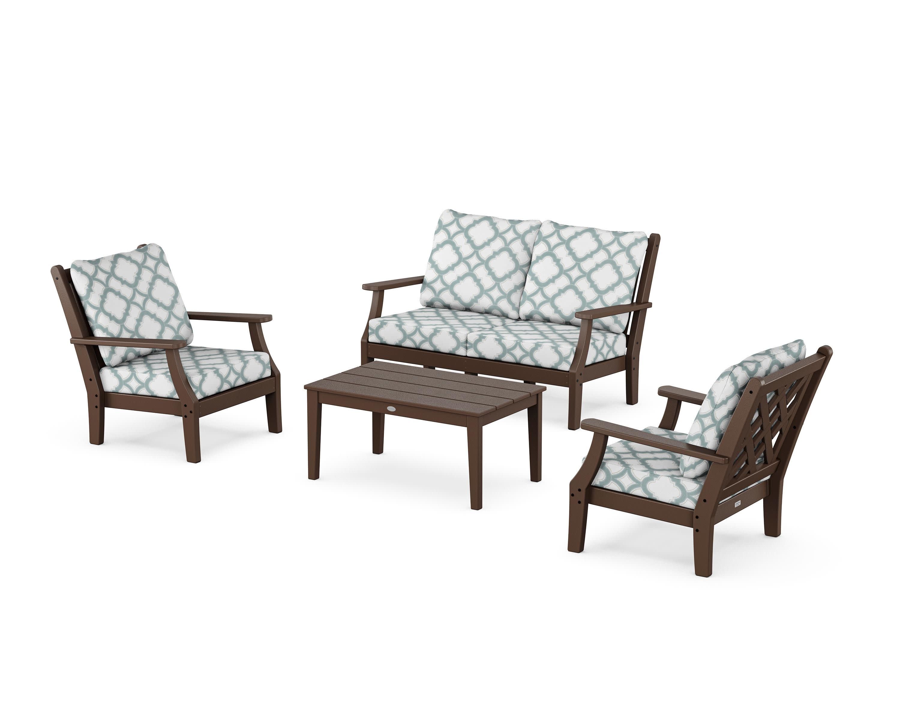 Wovendale 4-Piece Deep Seating Set with Loveseat in Mahogany / Trellis Glacier Spa