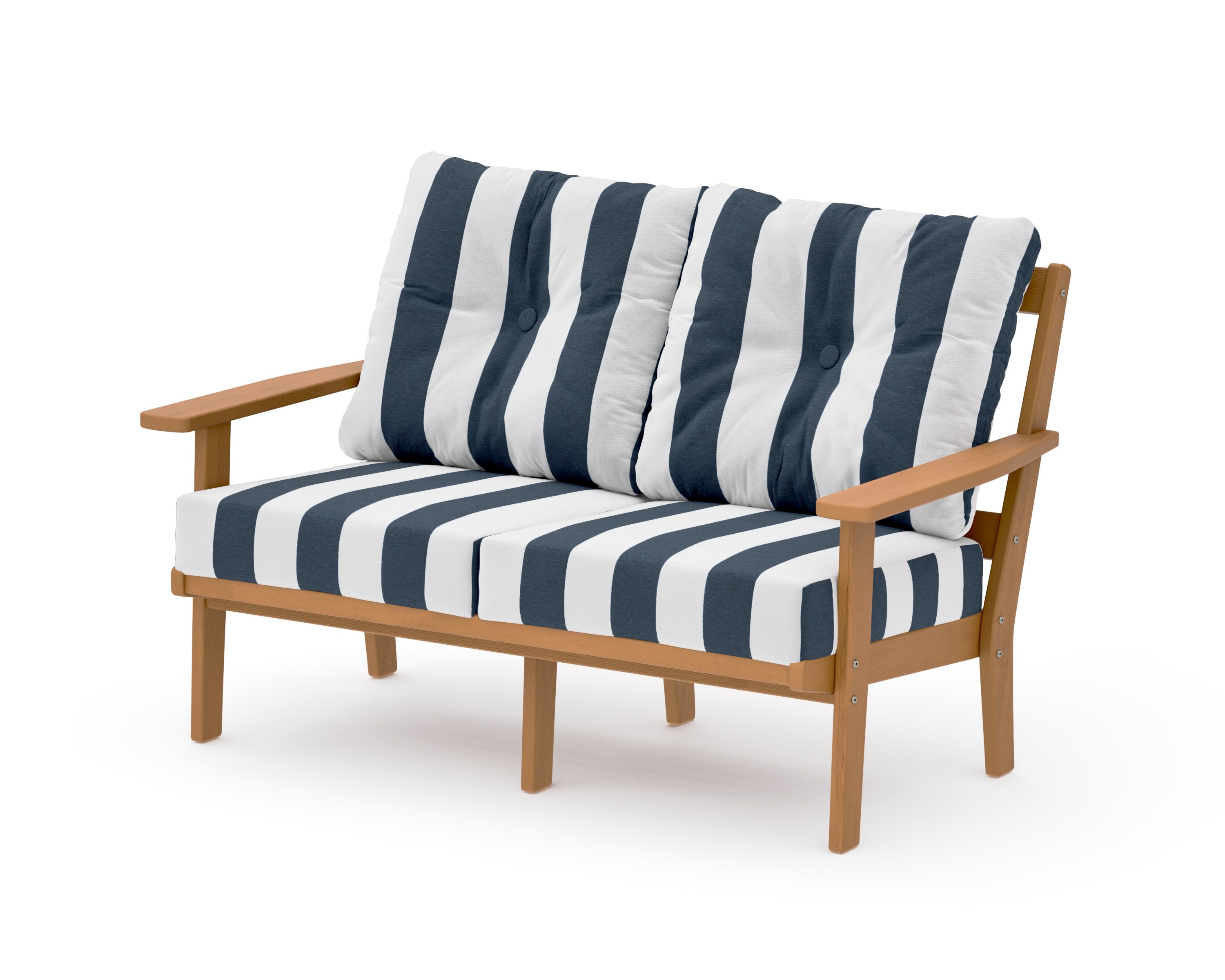 Oxford Deep SeatingLoveseat in Natural / Cabana Stripe Marine Indigo