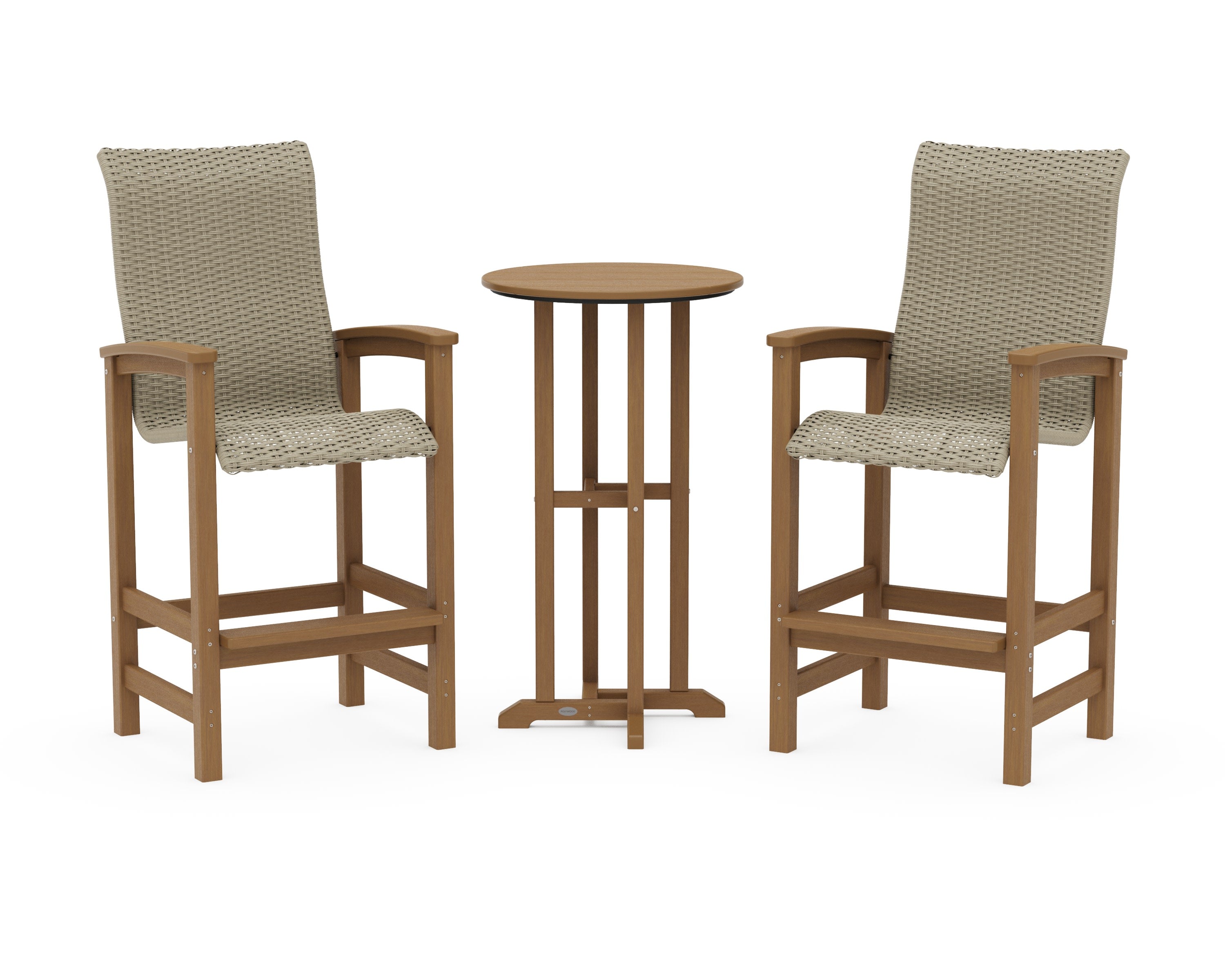 Coastal Woven High-Back 3-Piece Farmhouse Bar Set in Natural / Dune Grass