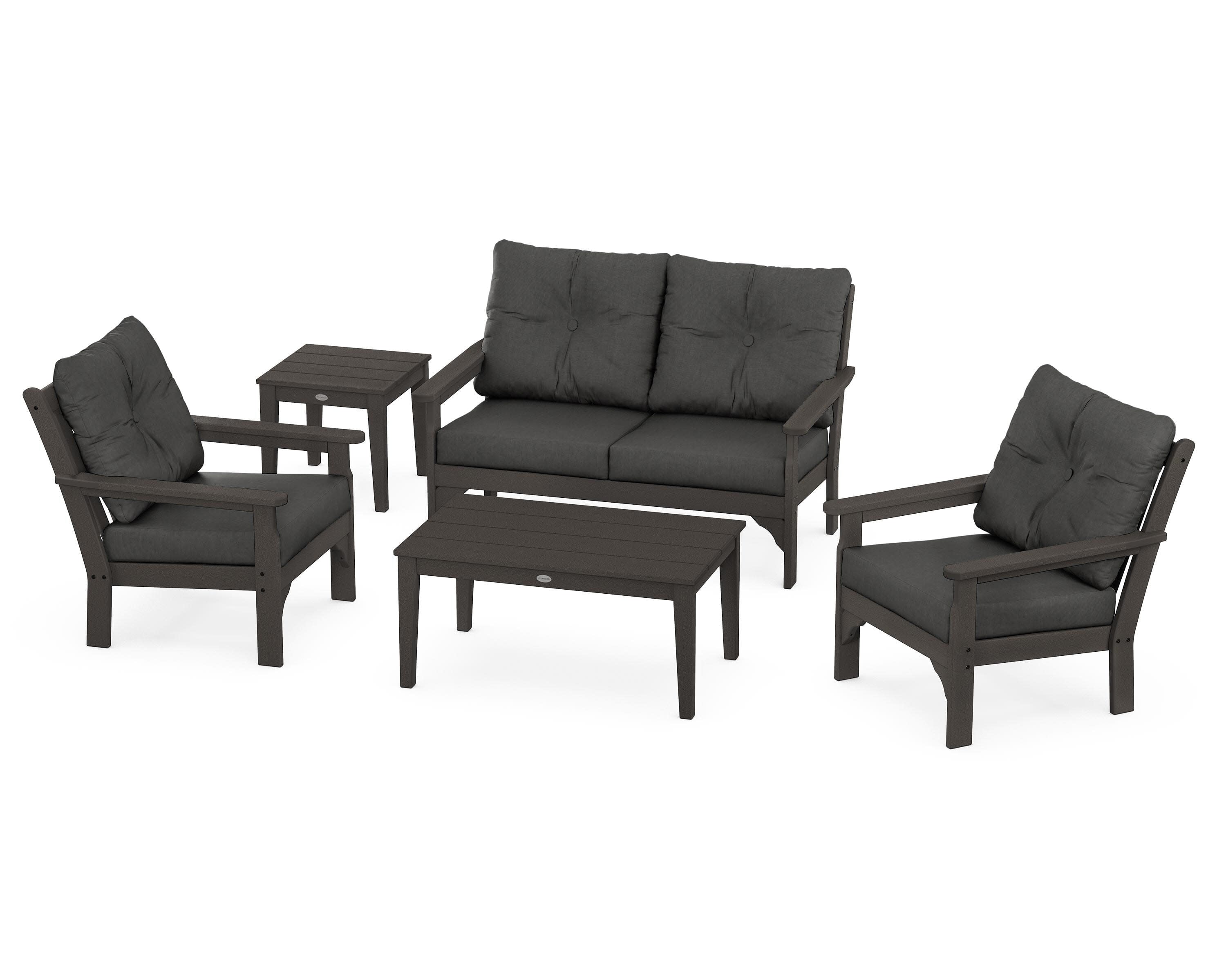 Vineyard 5-Piece Deep Seating Set in Vintage Coffee / Spectrum Carbon