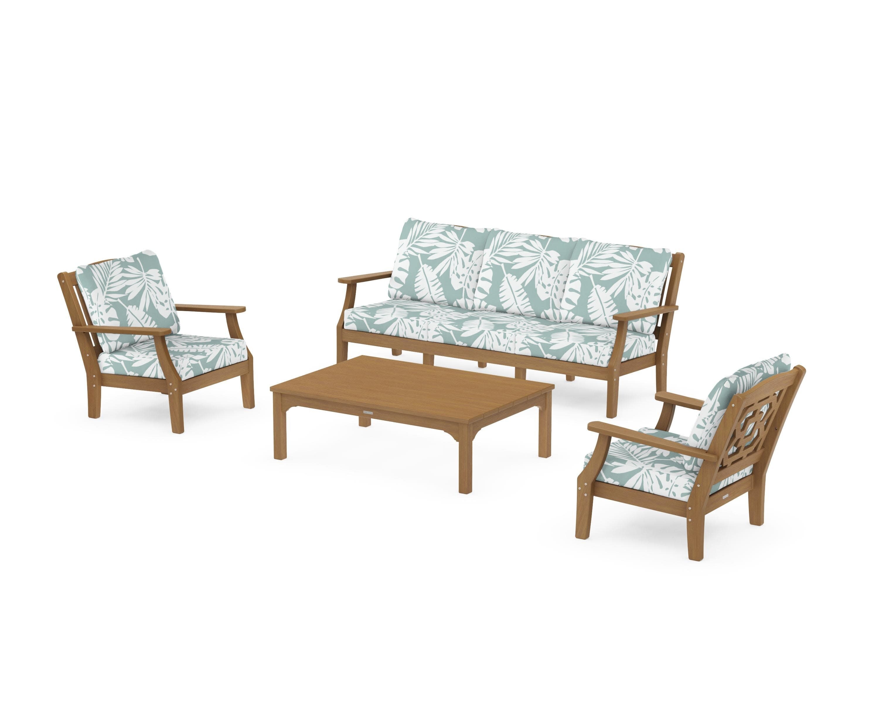 Chinoiserie 4-Piece Deep Seating Set with Sofa in Natural / Leaf Glacier Spa