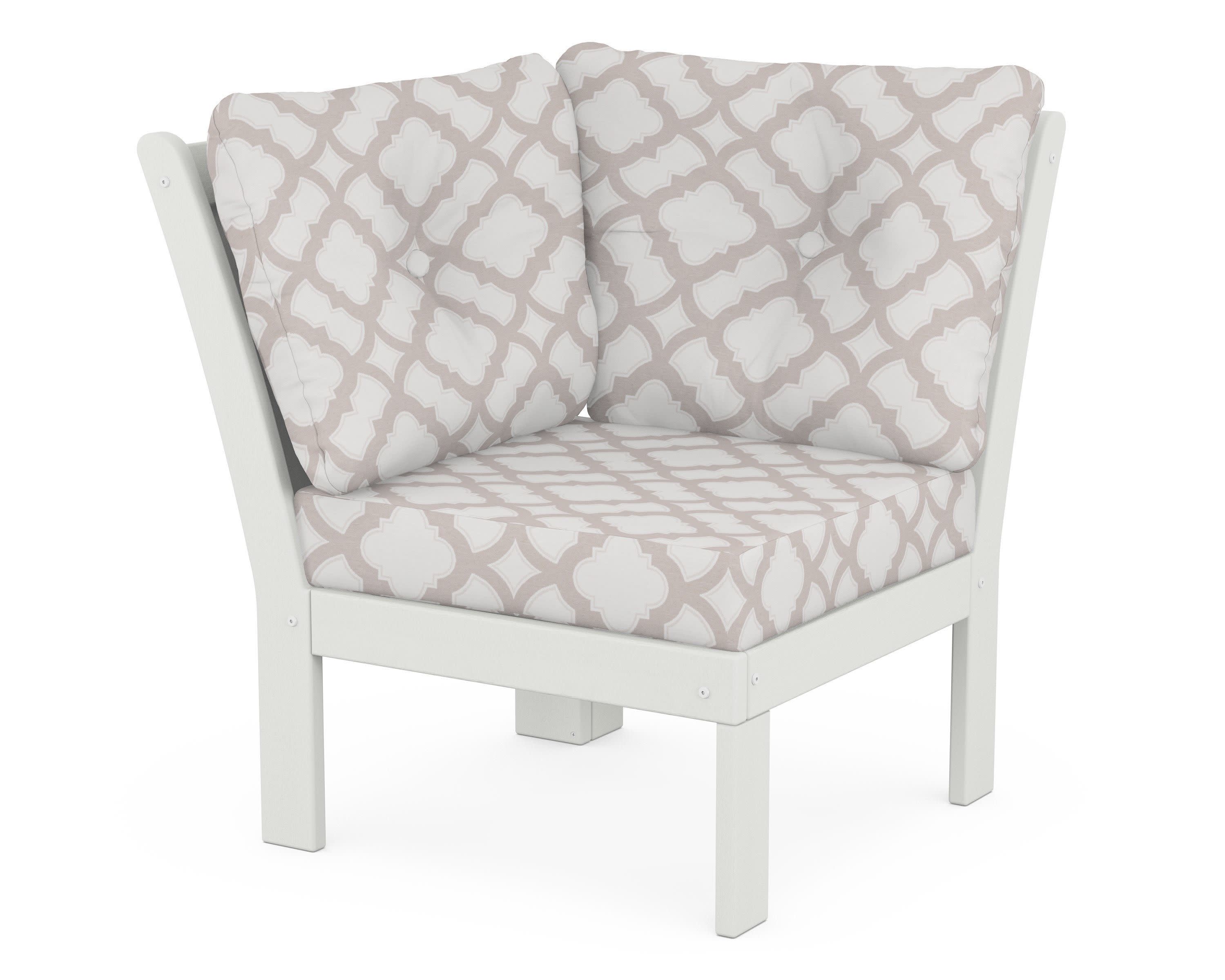 Vineyard Modular Corner Chair in Vintage White / Trellis Dune Burlap