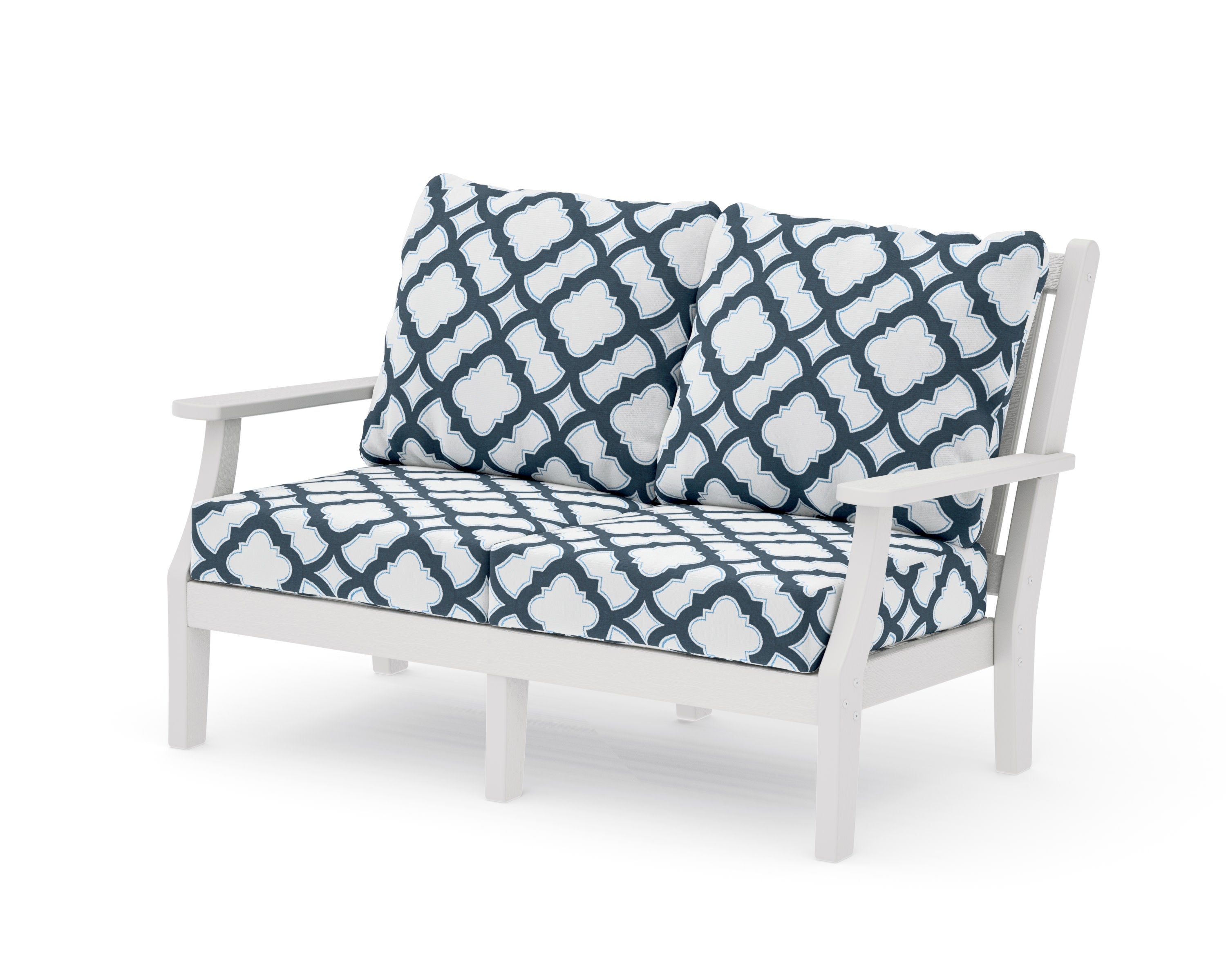 Wovendale Deep Seating Loveseat in Vintage White / Trellis Marine Indigo