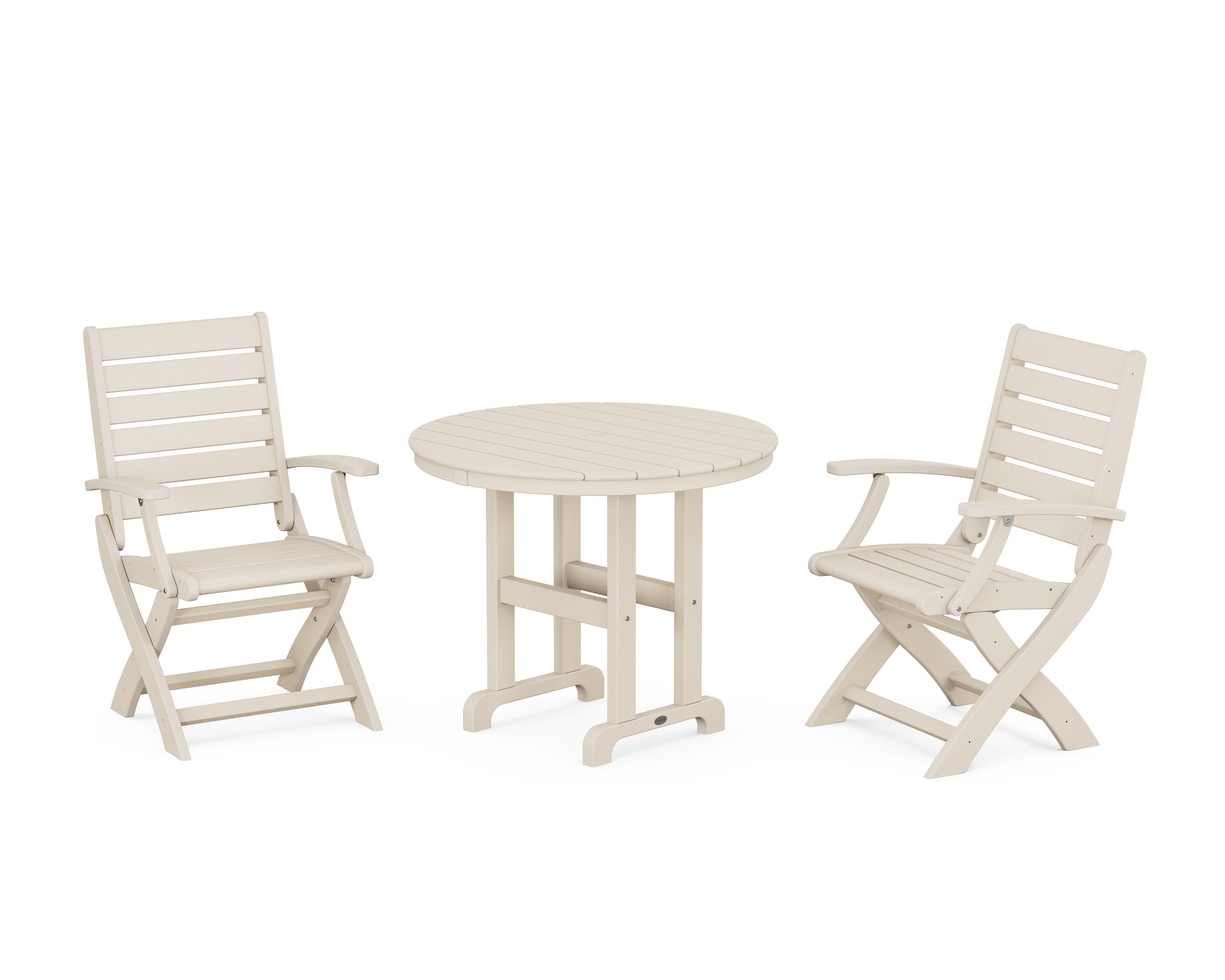 Signature Folding Chair 3-Piece Round Farmhouse Dining Set in Sand