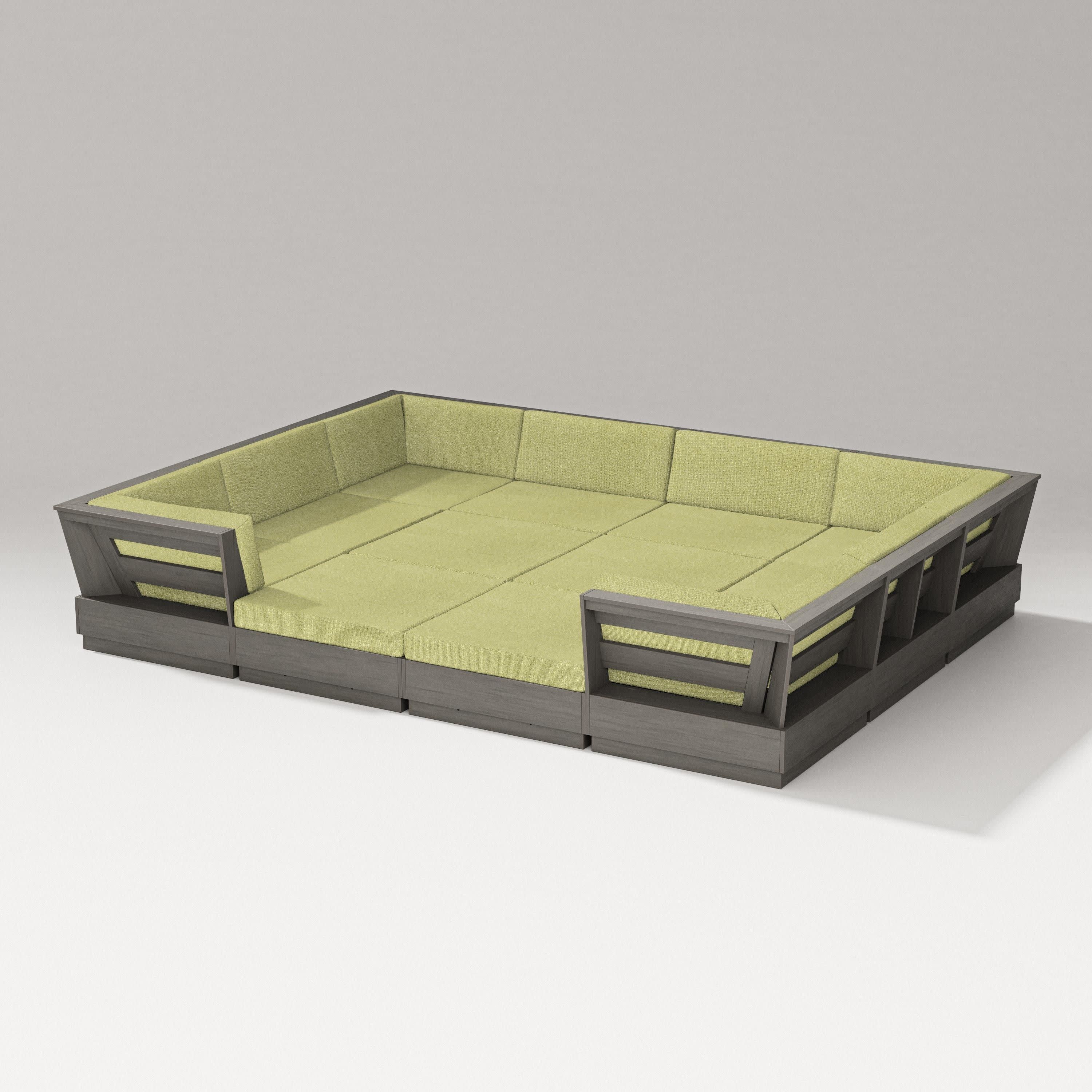 Elevate 12-Piece Pit Sectional in Driftwood / Chartreuse Boucle