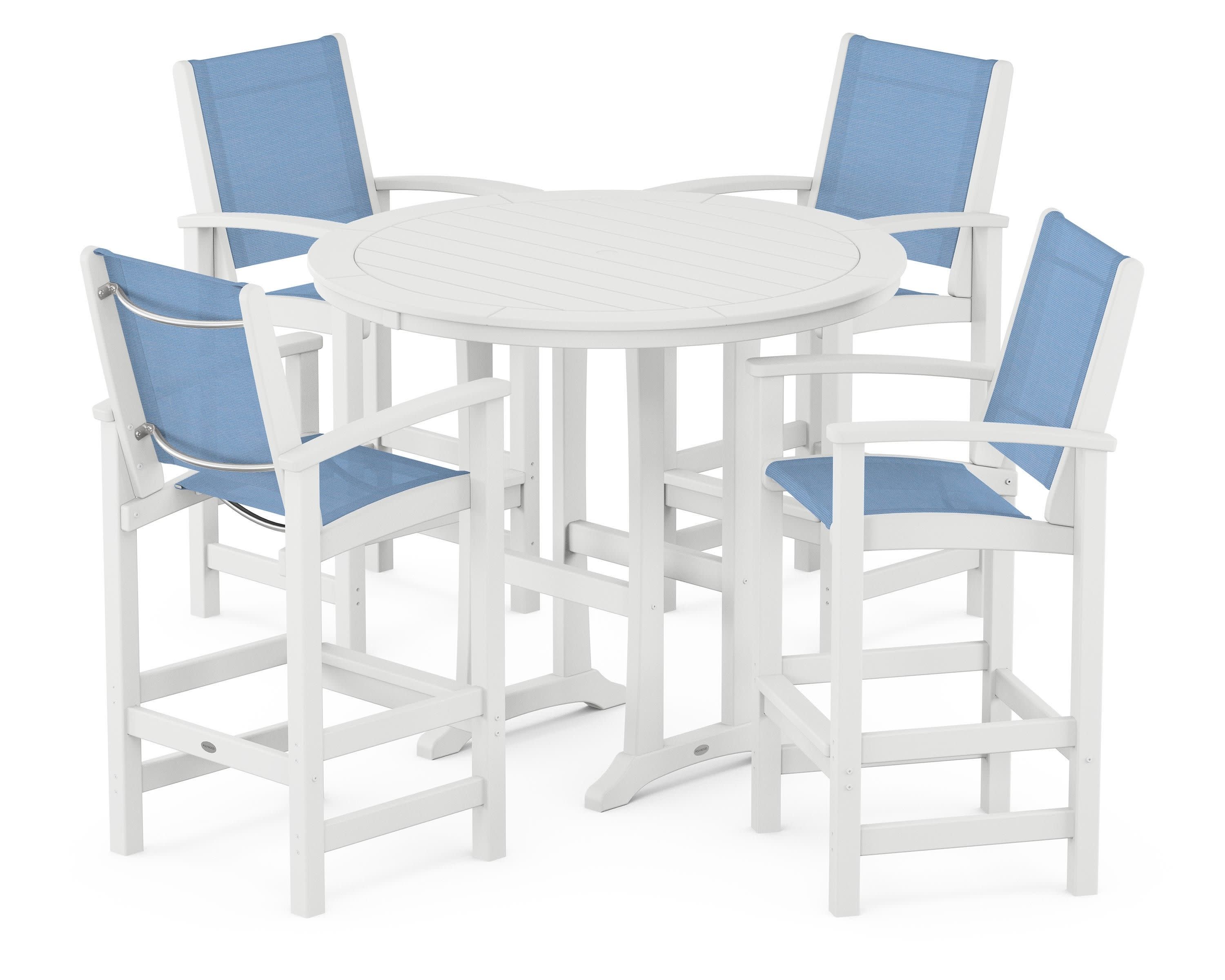 Coastal 5-Piece Nautical Trestle Bar Set in White / Poolside Sling