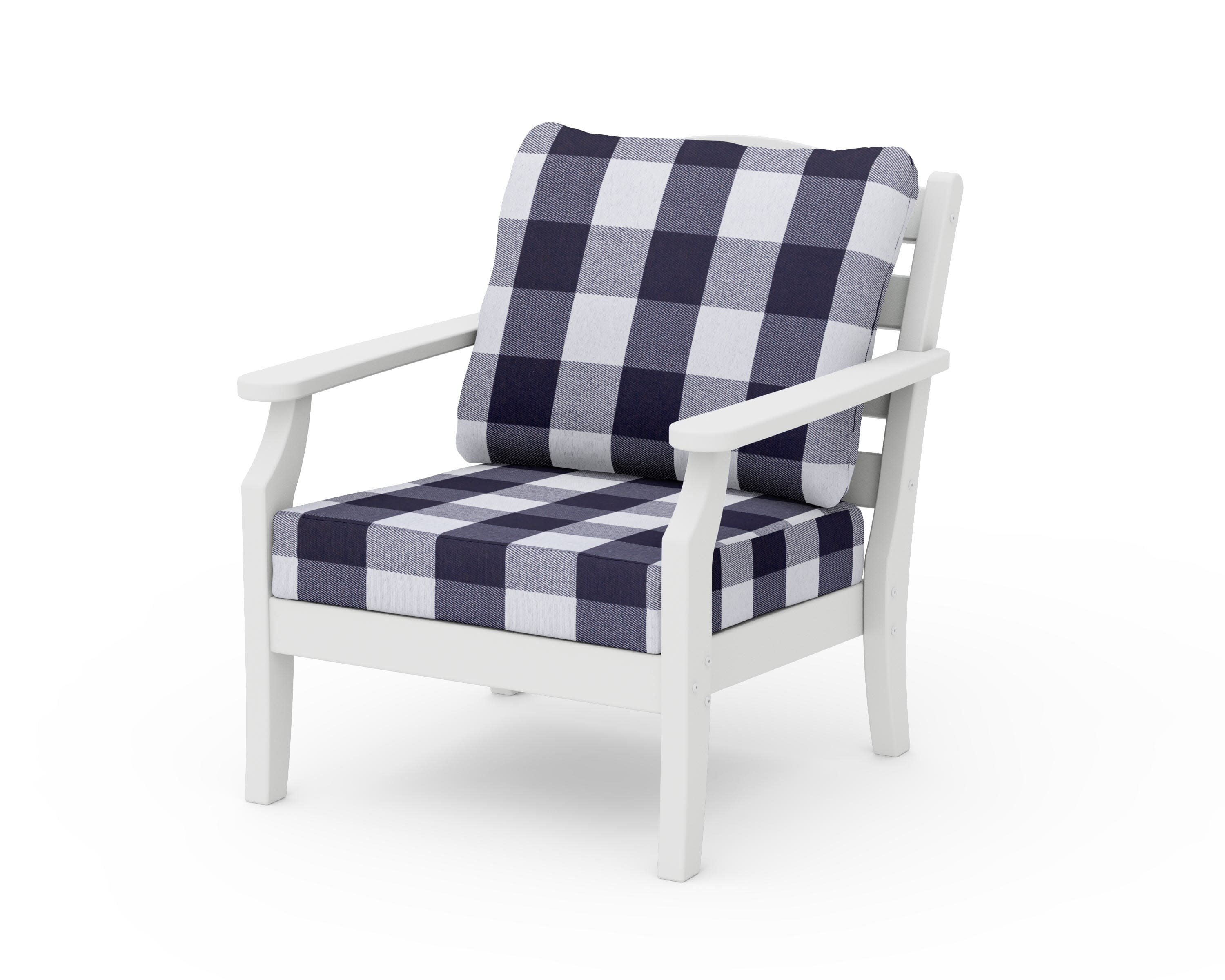 Savannah Deep Seating Chair in White / Buffalo Plaid Navy