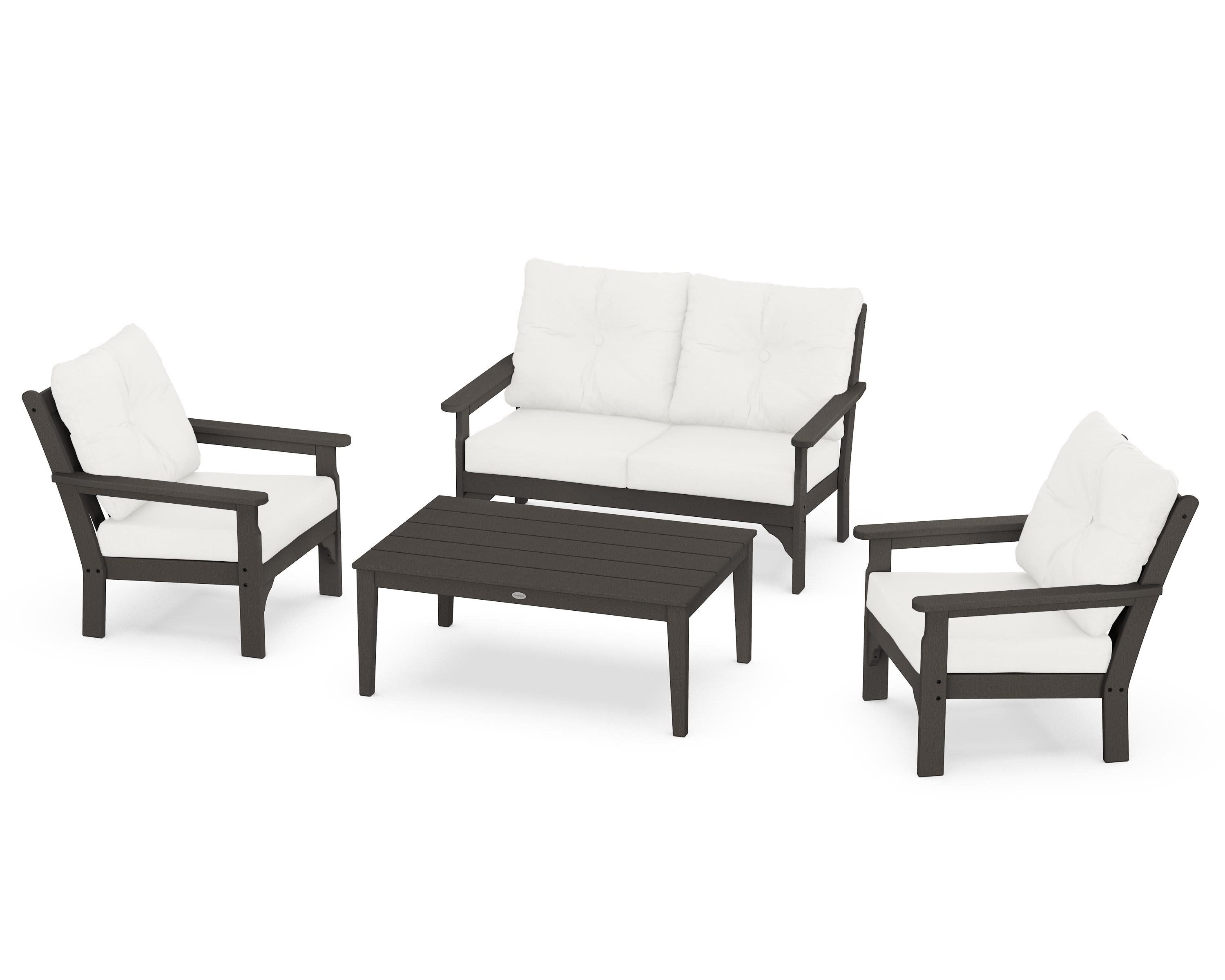 Vineyard 4-Piece Deep Seating Set in Vintage Coffee / Natural Linen