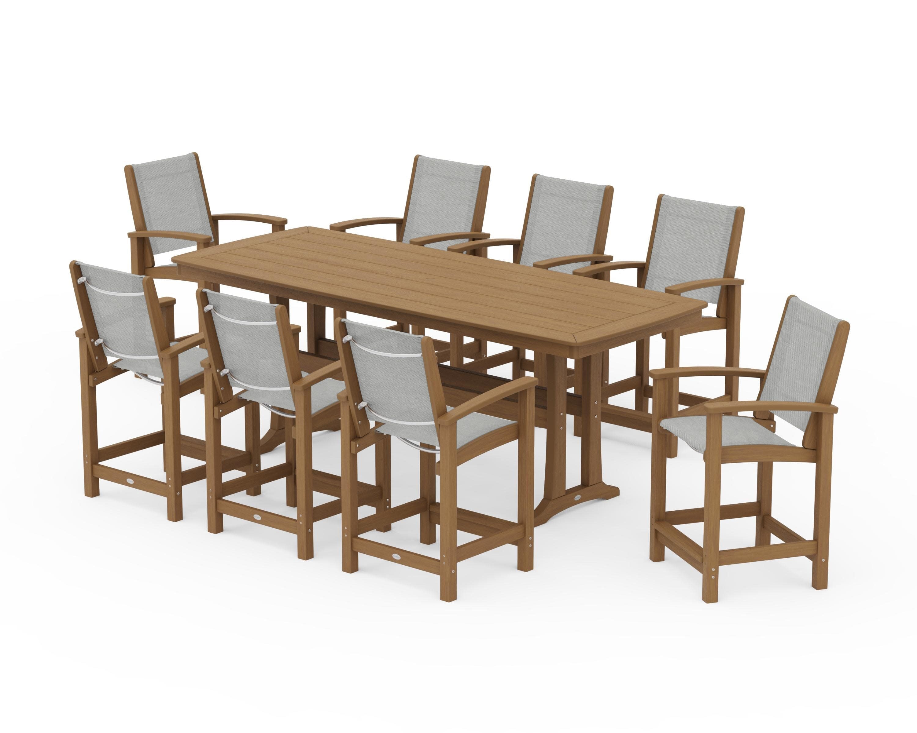 Coastal 9-Piece Counter Set with Trestle Legs in Natural / Metallic Sling