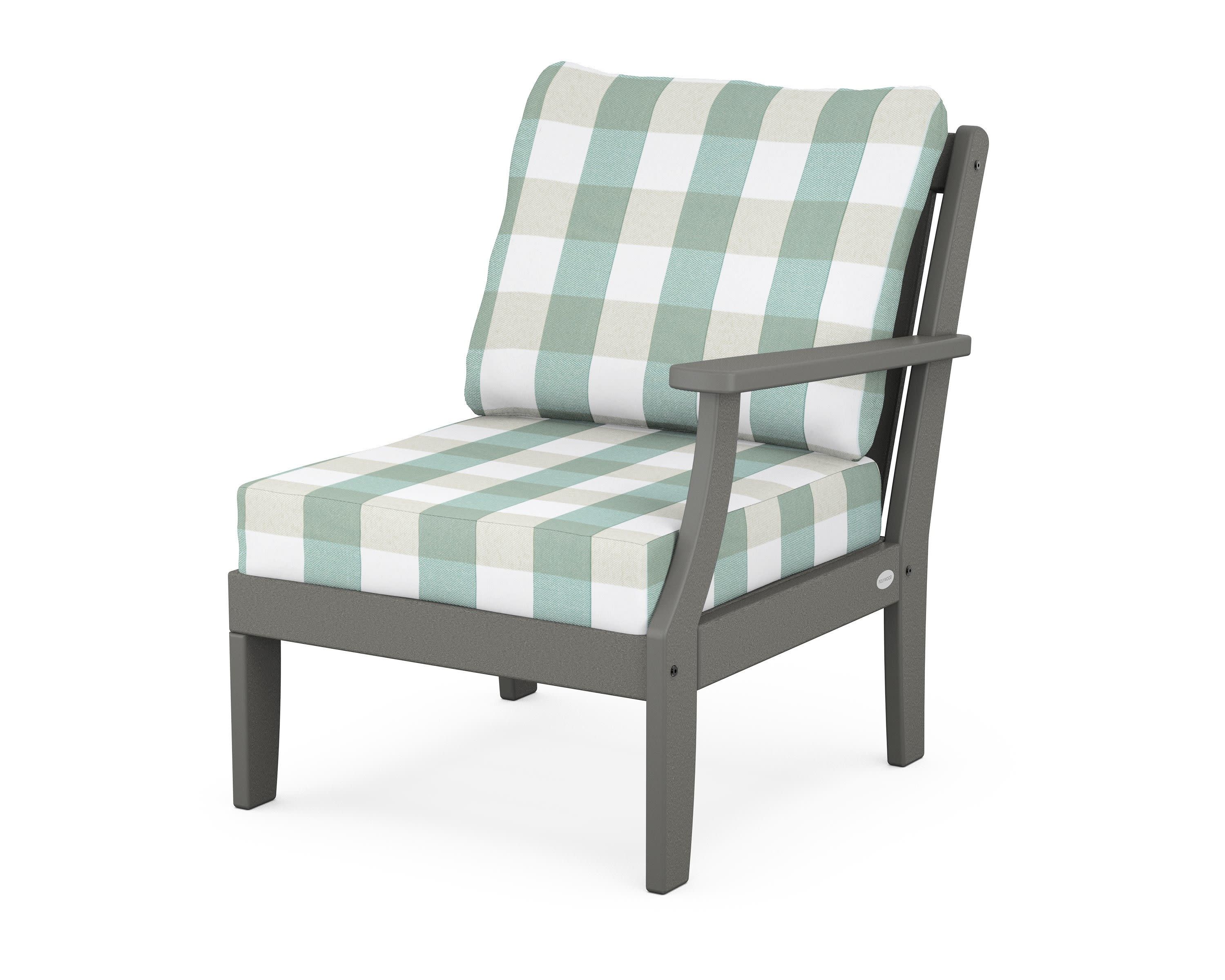 Braxton Modular Right Arm Chair in Slate Grey / Buffalo Plaid Glacier Spa