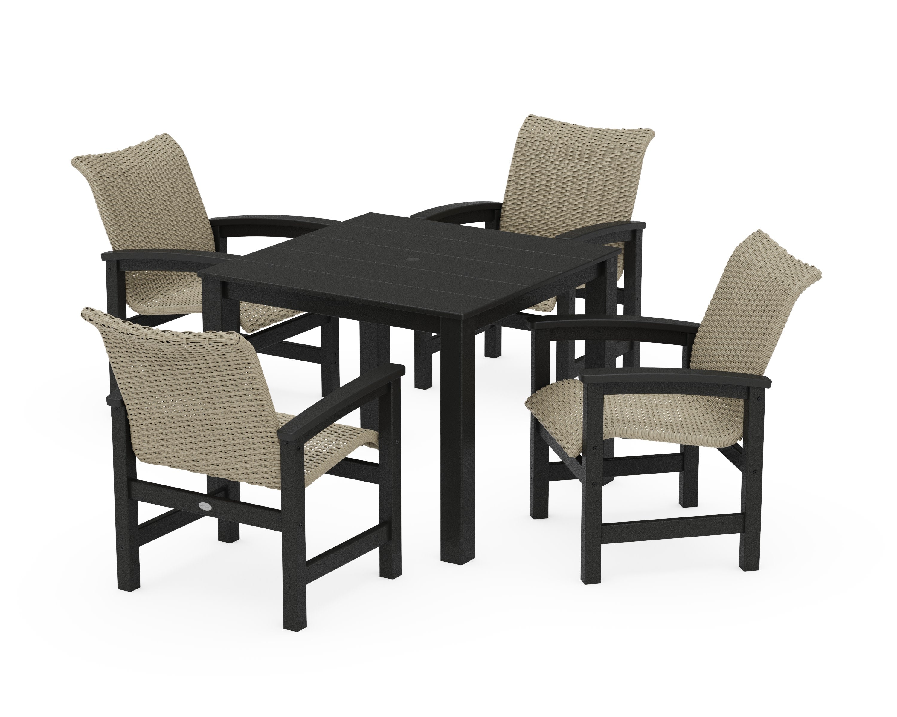 Coastal Woven 5-Piece Parsons Dining Set in Black / Dune Grass
