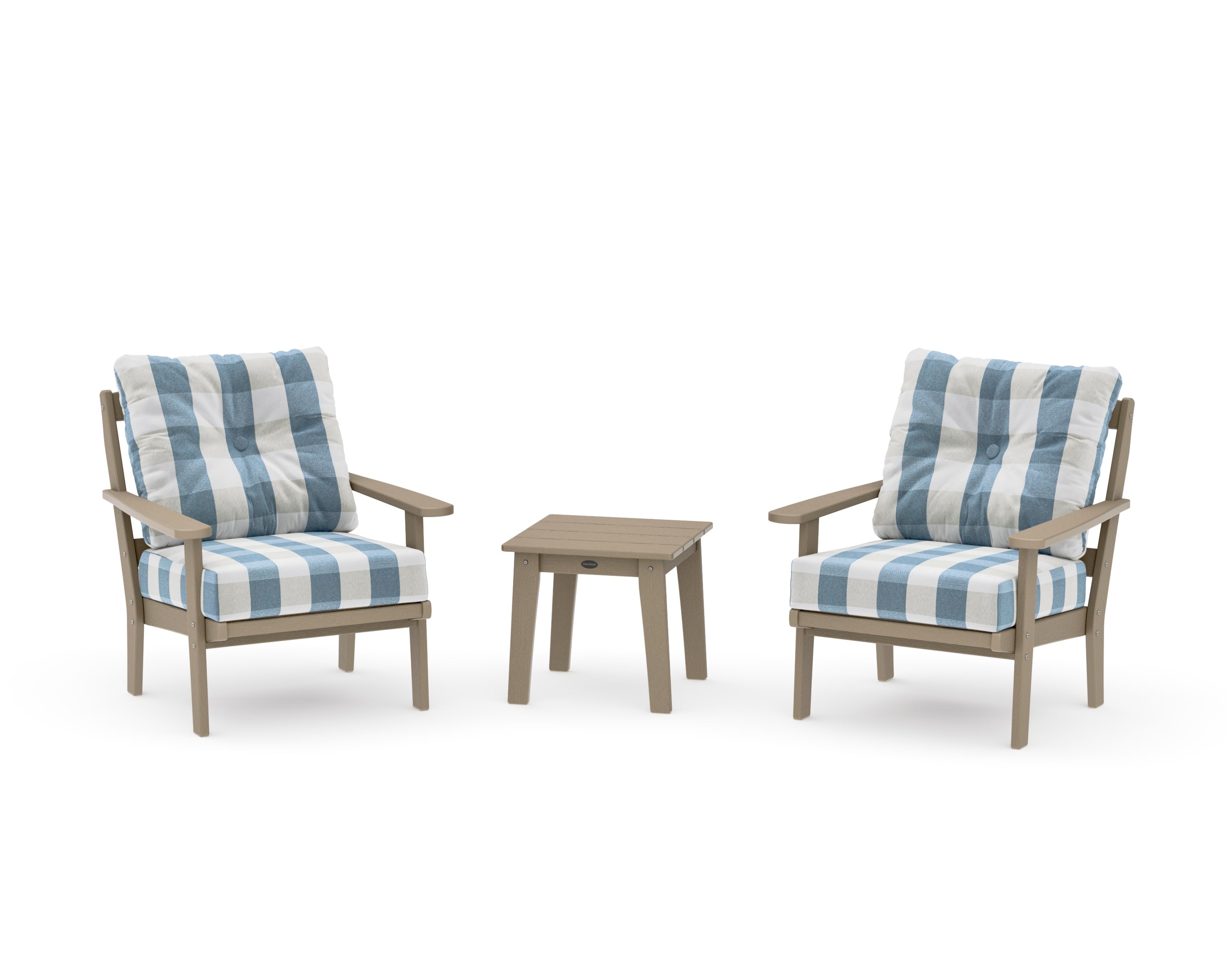Mission 3-Piece Deep Seating Set in Vintage Sahara / Buffalo Plaid Sky Blue