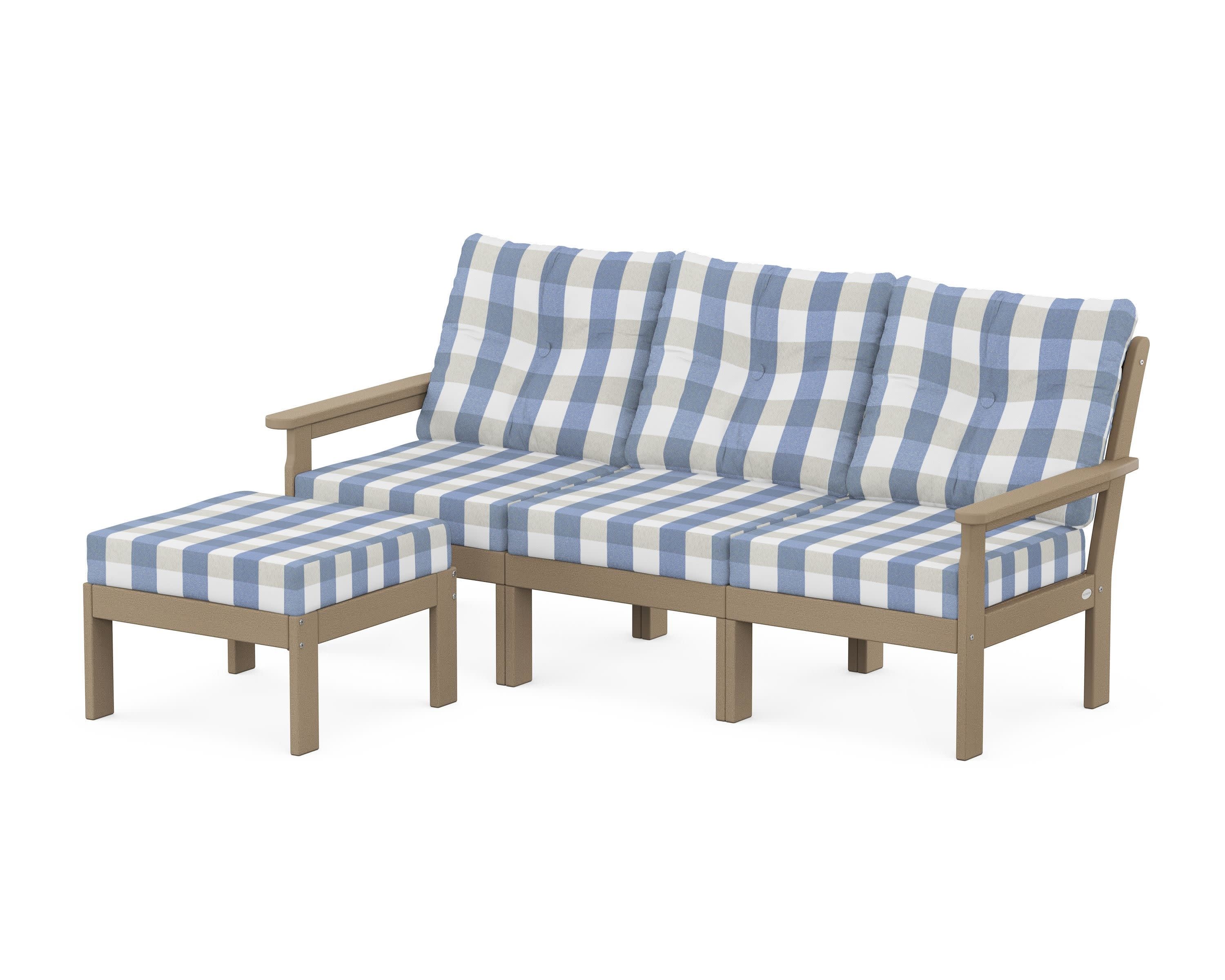 Vineyard 4-Piece Sectional with Ottoman in Vintage Sahara / Buffalo Plaid Sky Blue