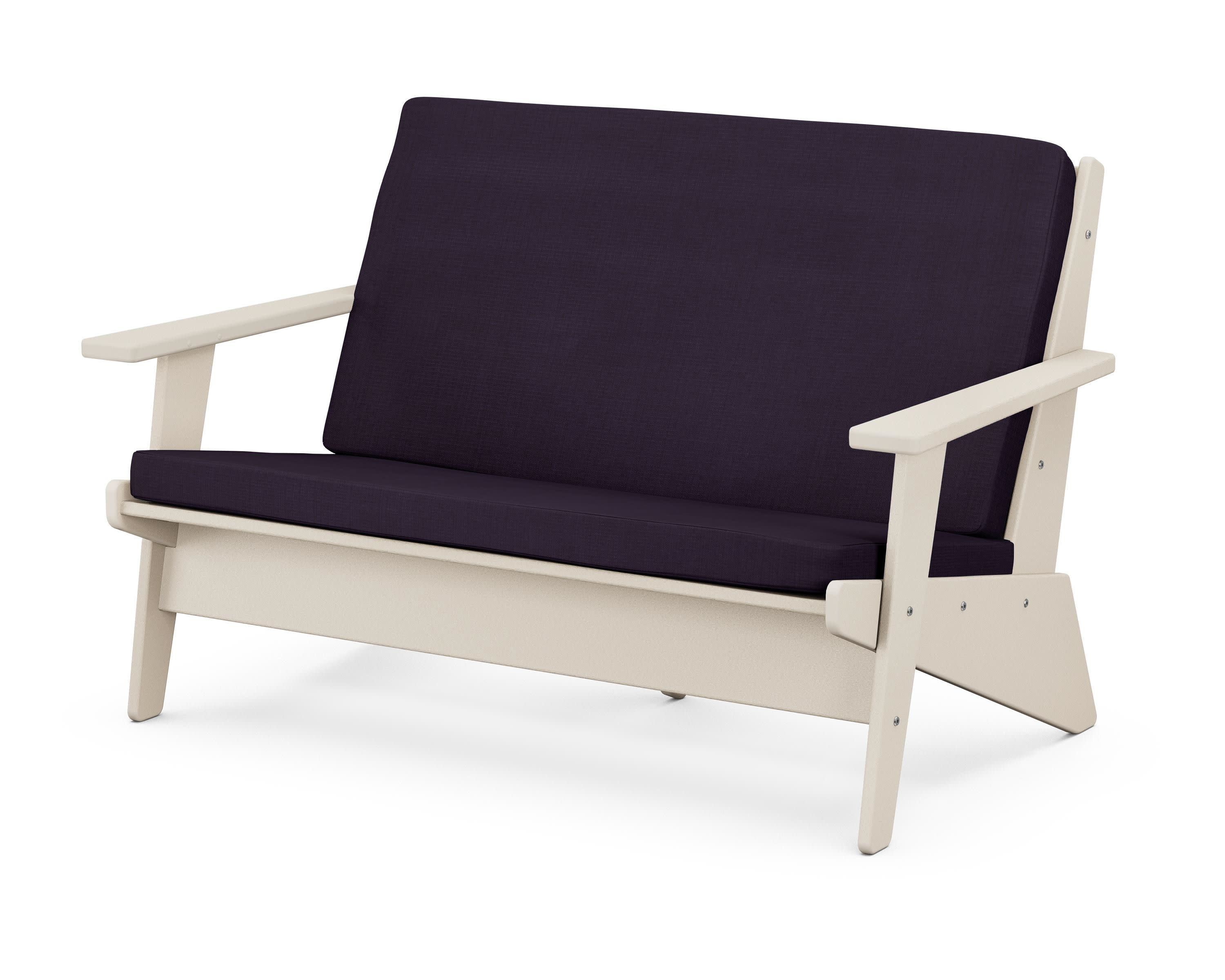 Riviera Modern Lounge Loveseat in Sand / Navy Linen