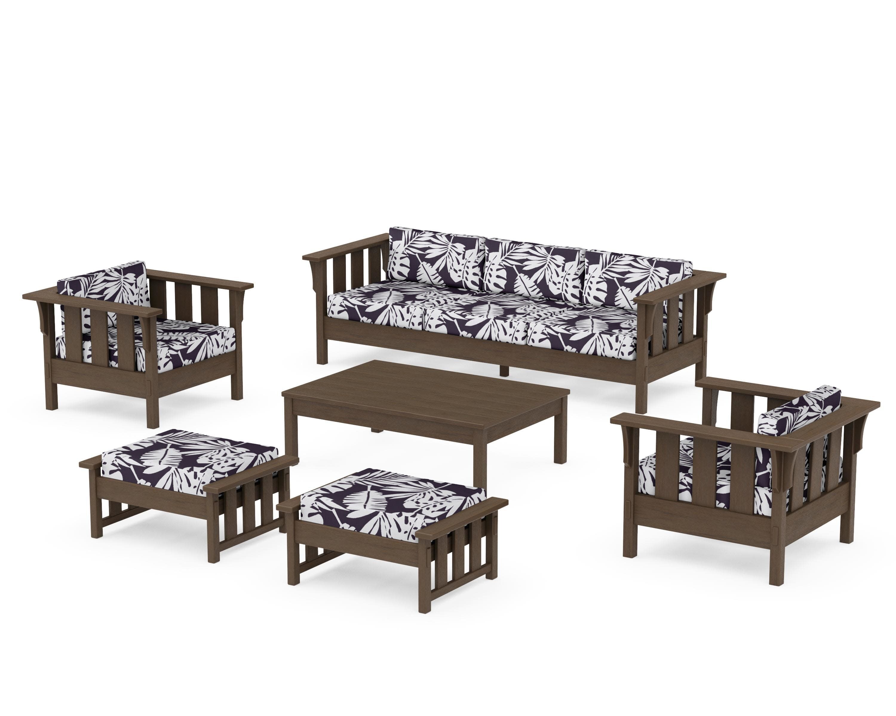 Acadia 6-Piece Lounge Sofa Set in Kona / Leaf Navy