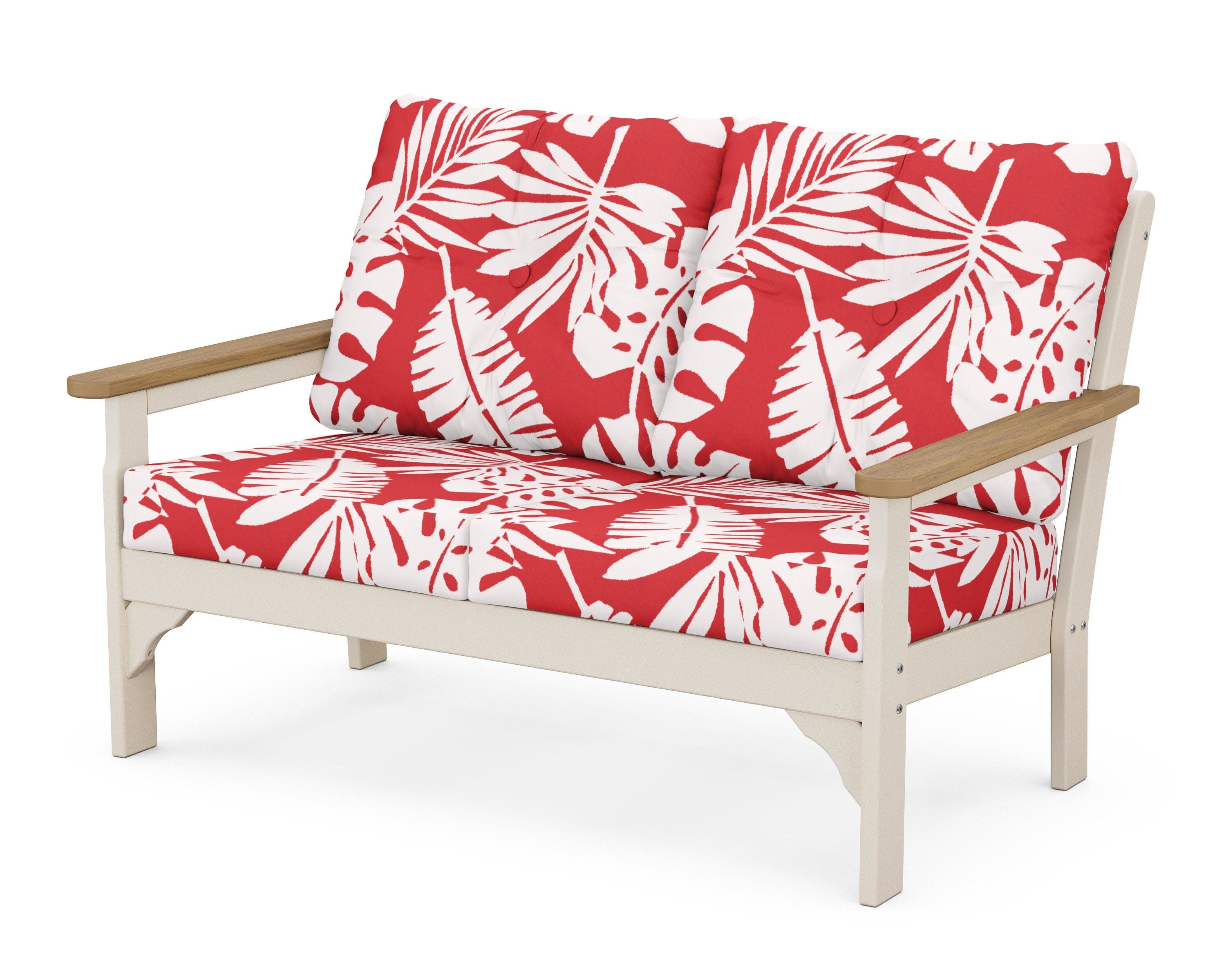 Vineyard Deep Seating Loveseat in Sand / Natural / Leaf Crimson