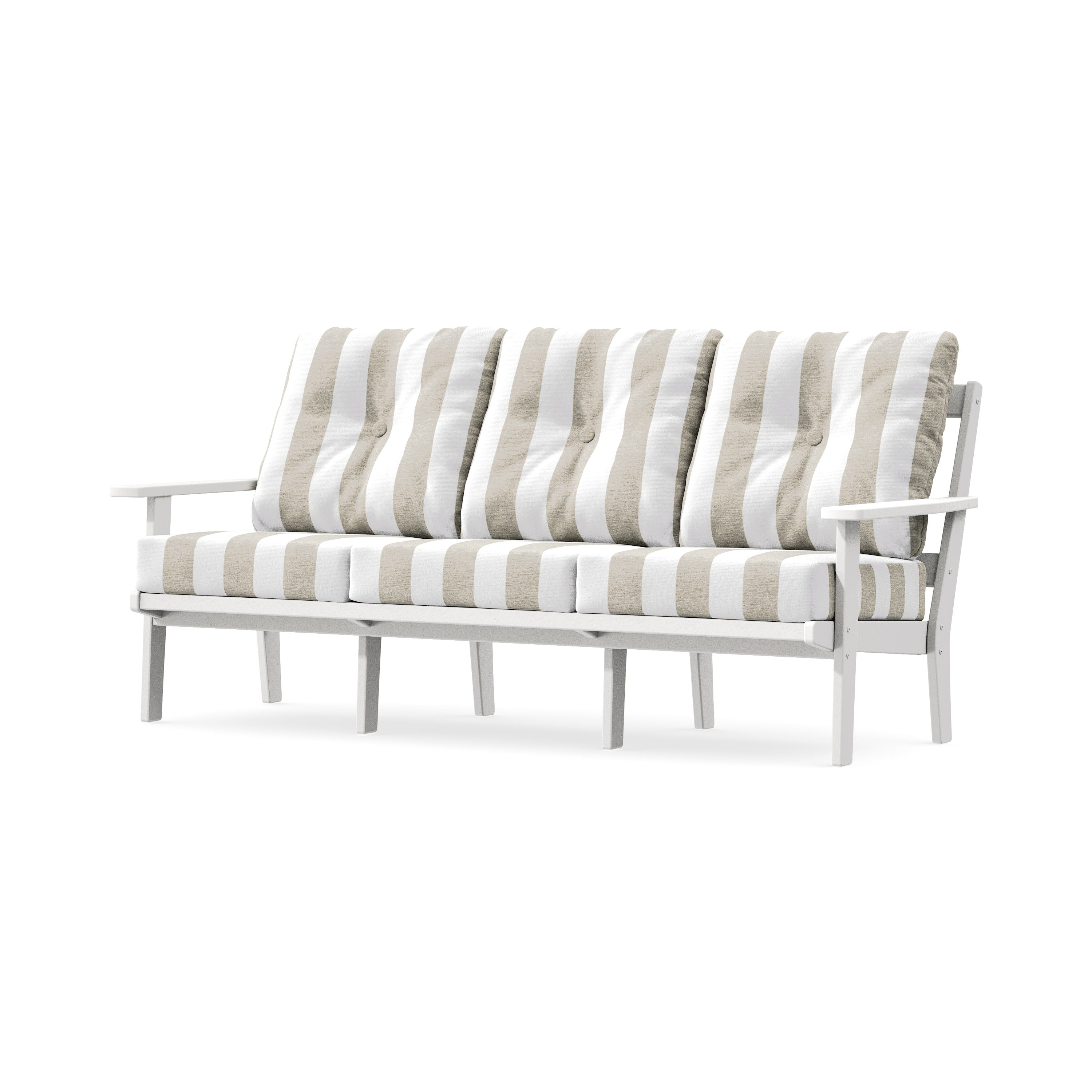 Oxford Deep Seating Sofa in White / Cabana Stripe Dune Burlap