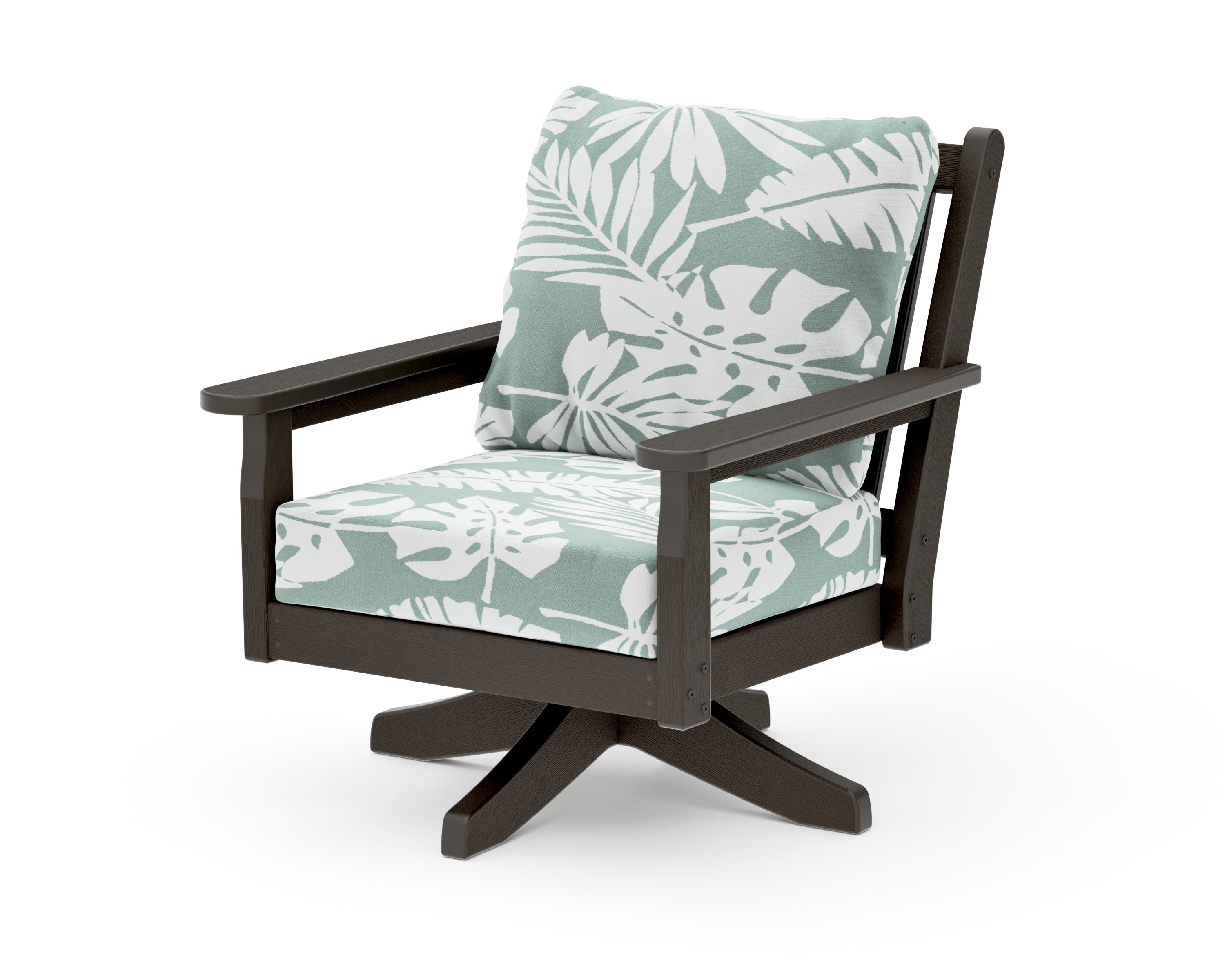 Chippendale Deep Seating Swivel Chair in Vintage Coffee / Leaf Glacier Spa
