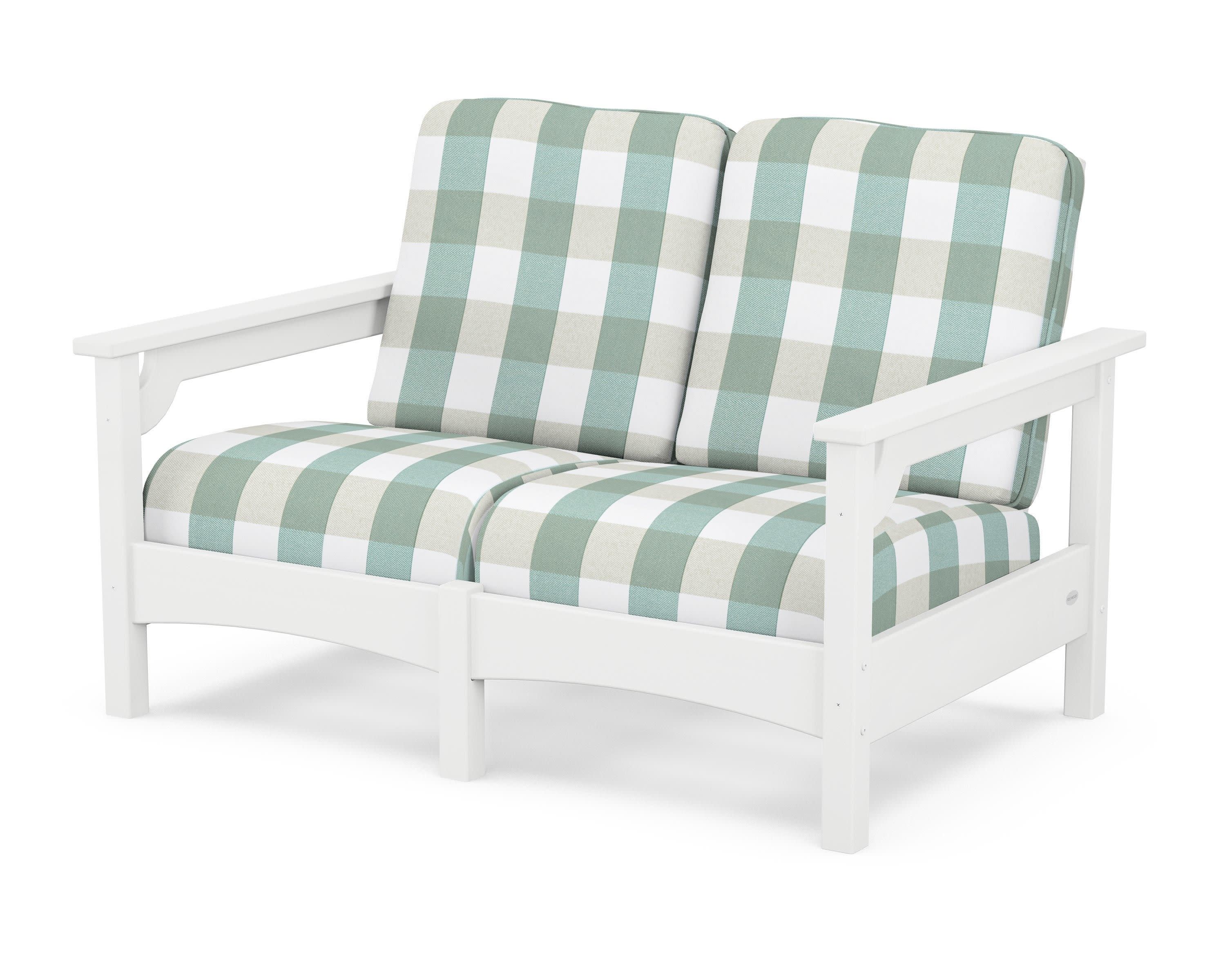 Club Loveseat in White / Buffalo Plaid Glacier Spa