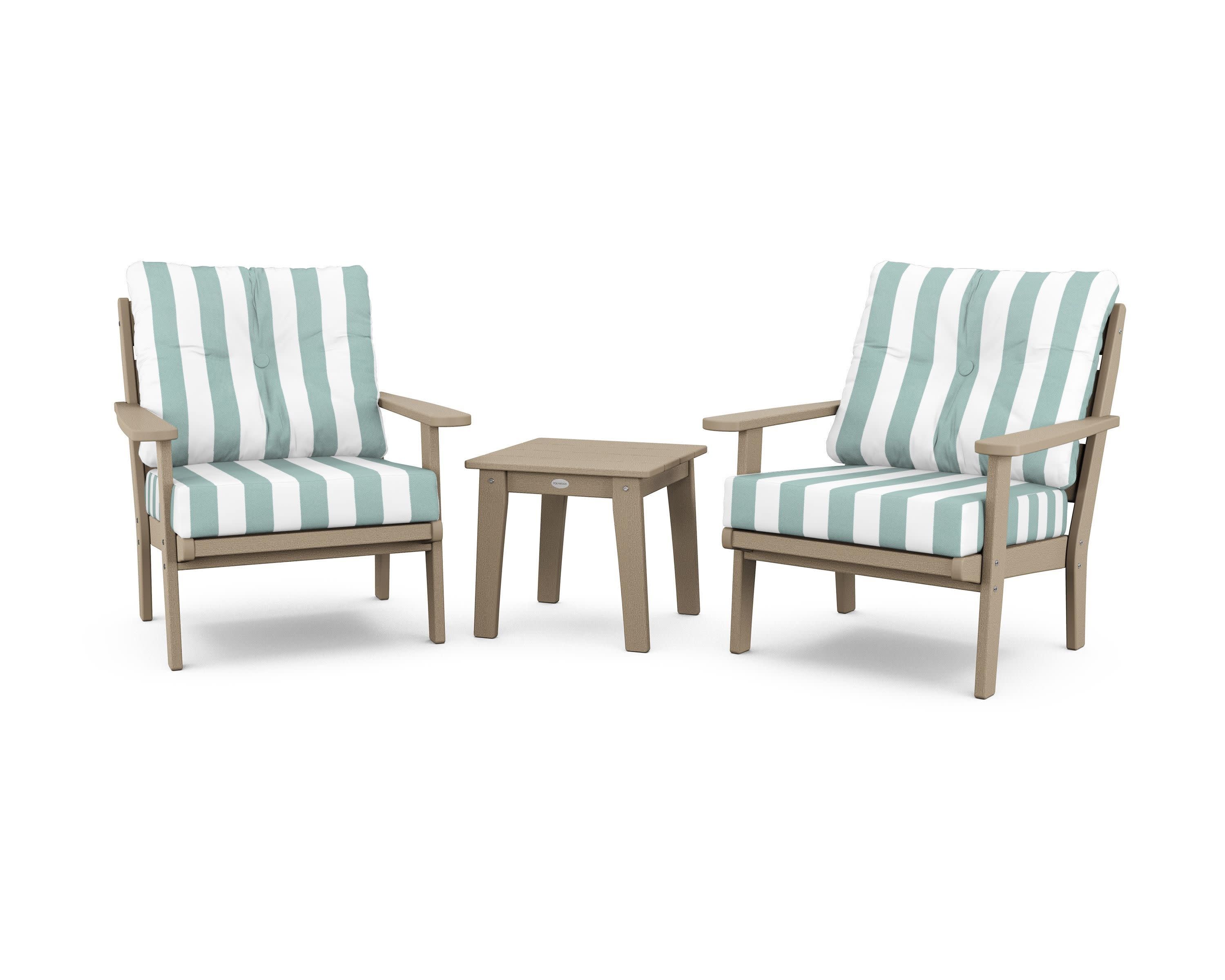 Lakeside 3-Piece Deep Seating Chair Set in Vintage Sahara / Cabana Stripe Glacier Spa