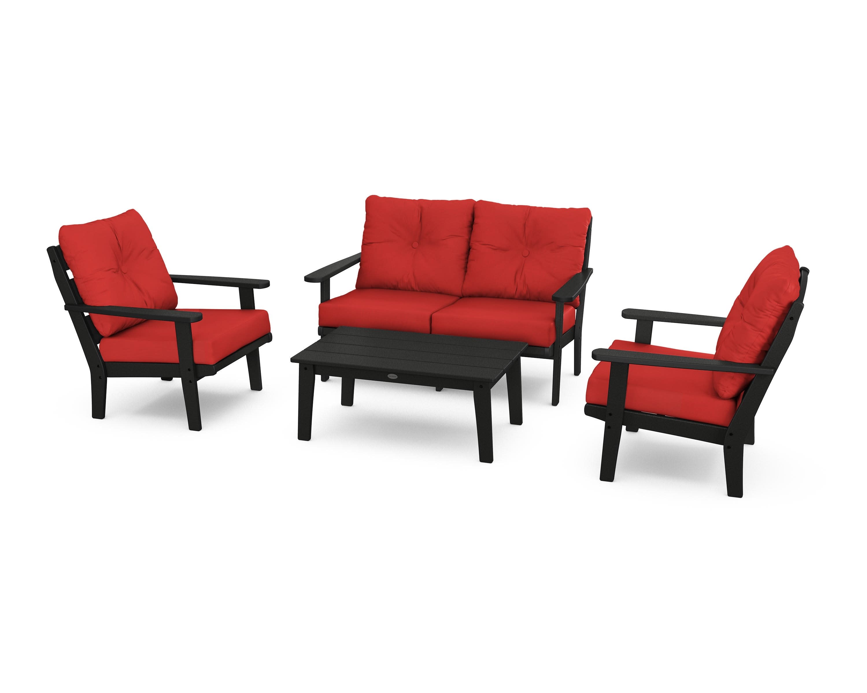 Lakeside 4-Piece Deep Seating Set in Black / Crimson Linen
