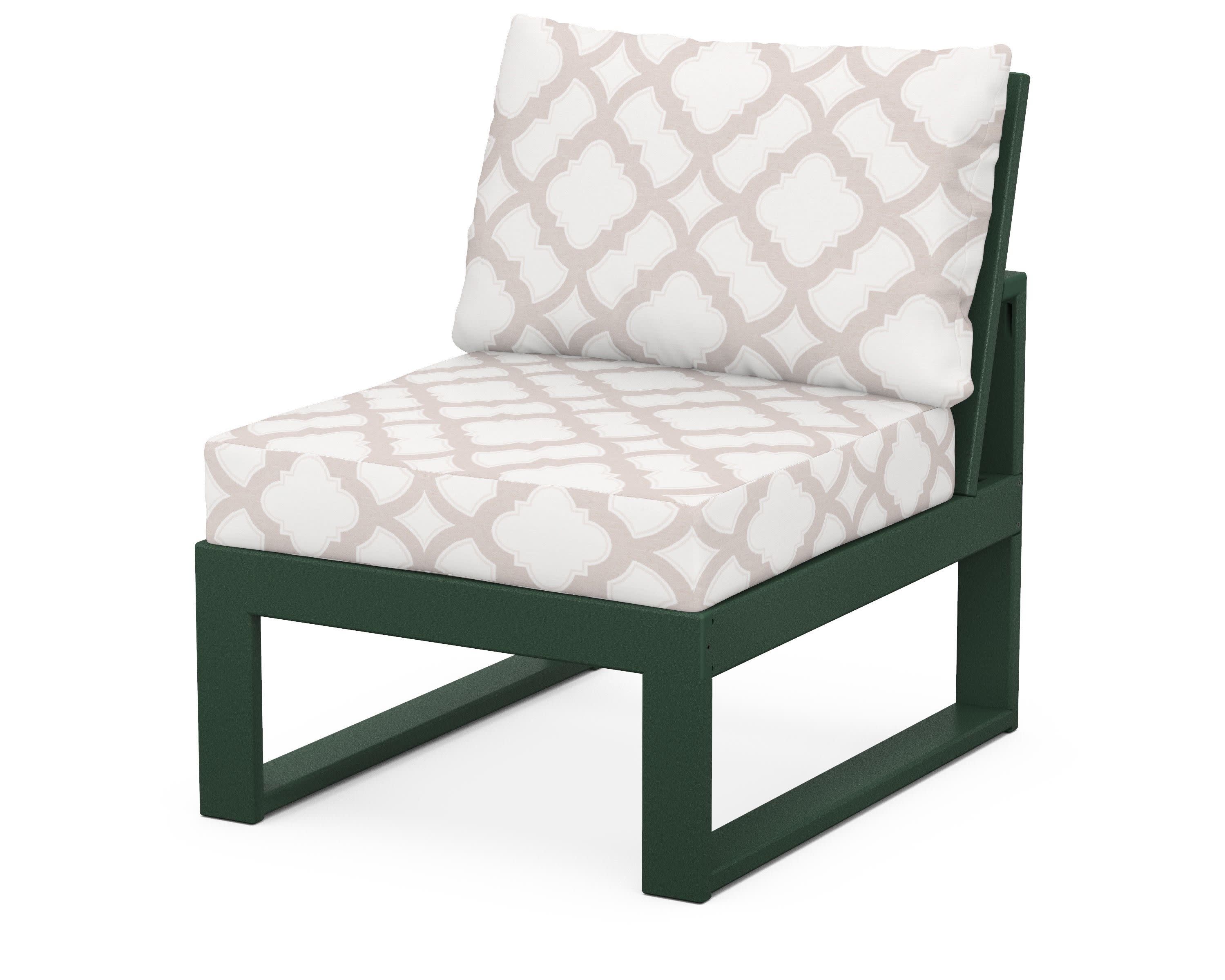 Modular Armless Chair in Green / Trellis Dune Burlap