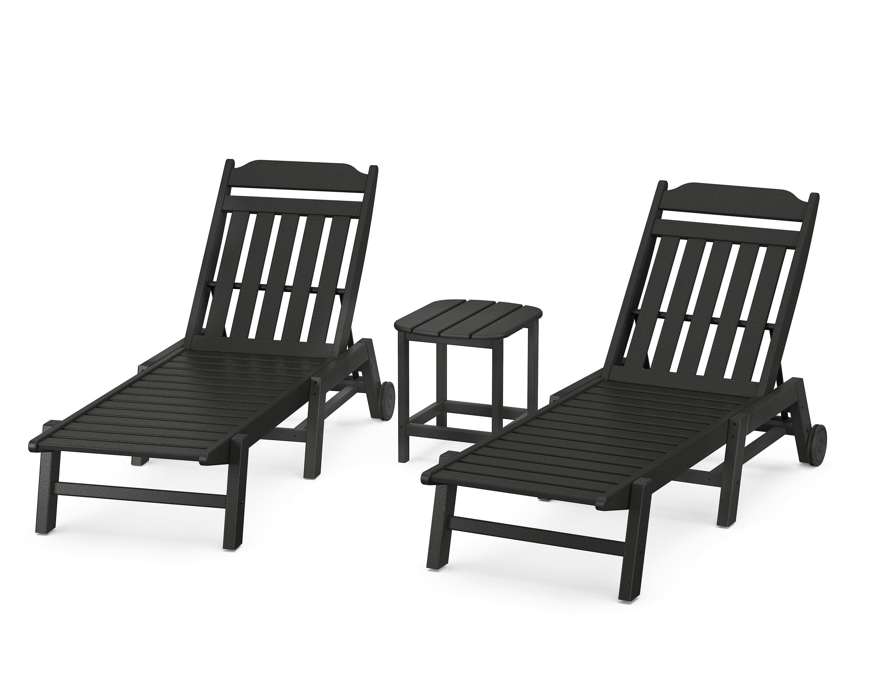 Cottage 3-Piece Chaise Set with Wheels in Black