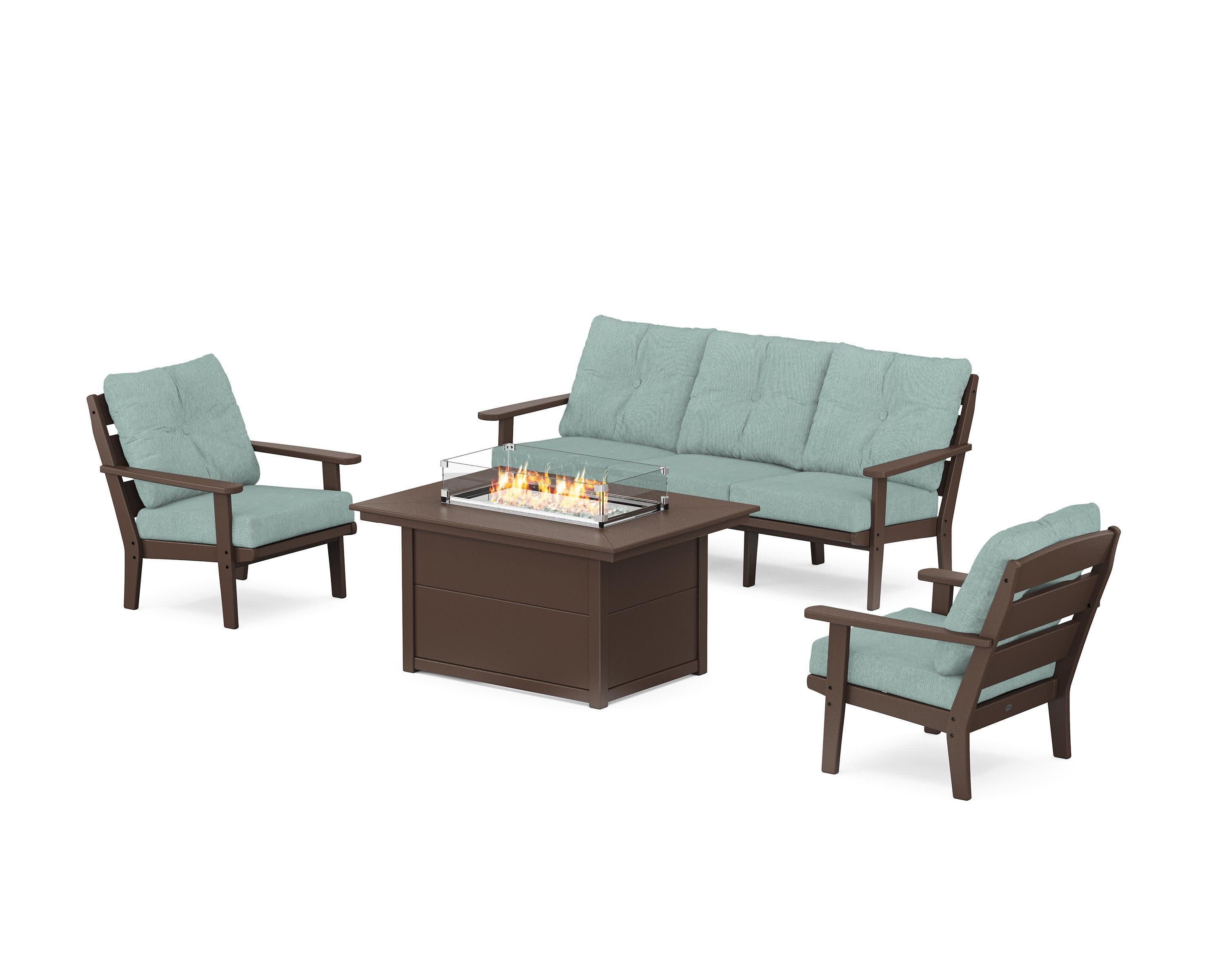 Lakeside Deep Seating Fire Pit Table Set in Mahogany / Glacier Spa