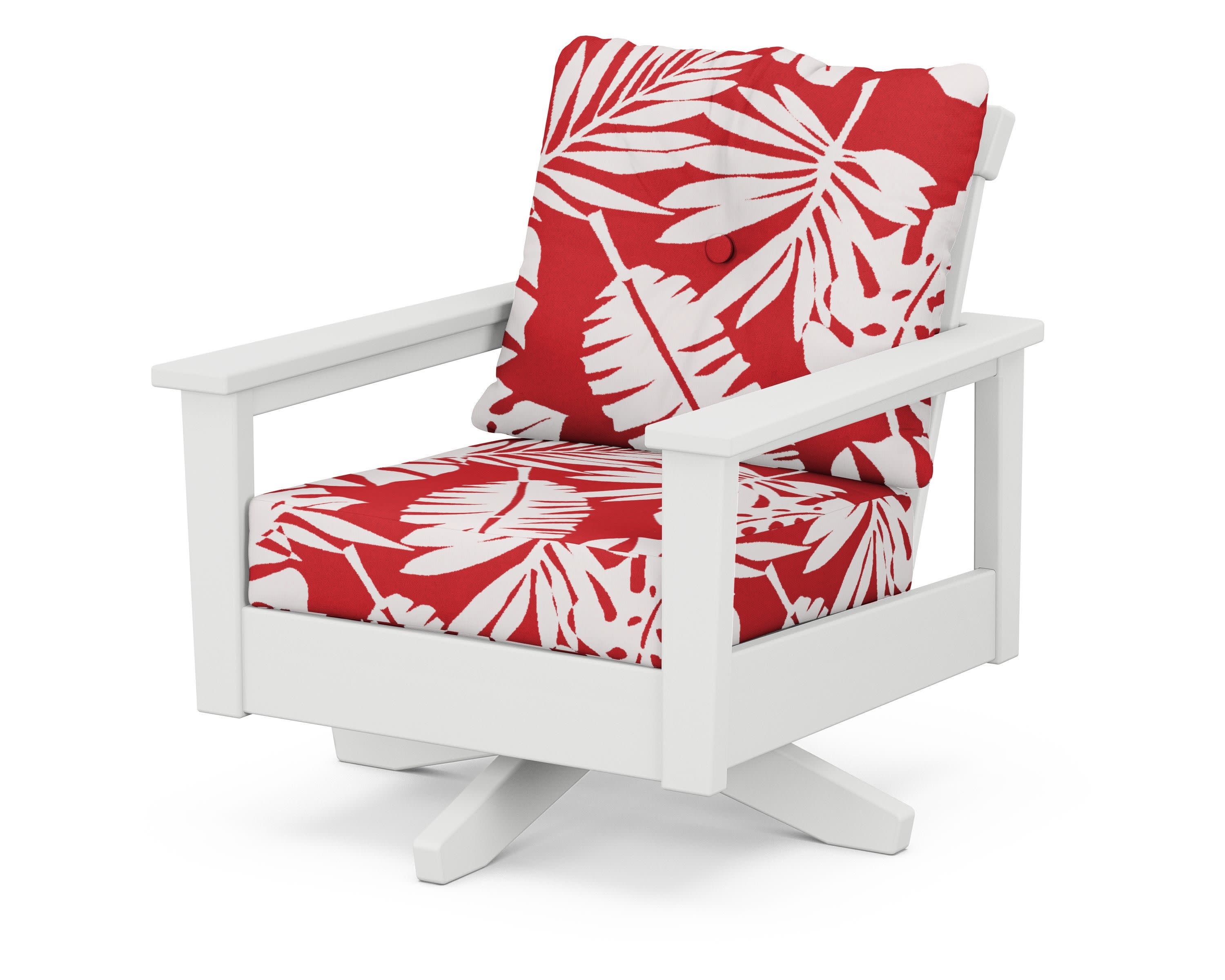 Prescott Deep Seating Swivel Chair in White / Leaf Crimson