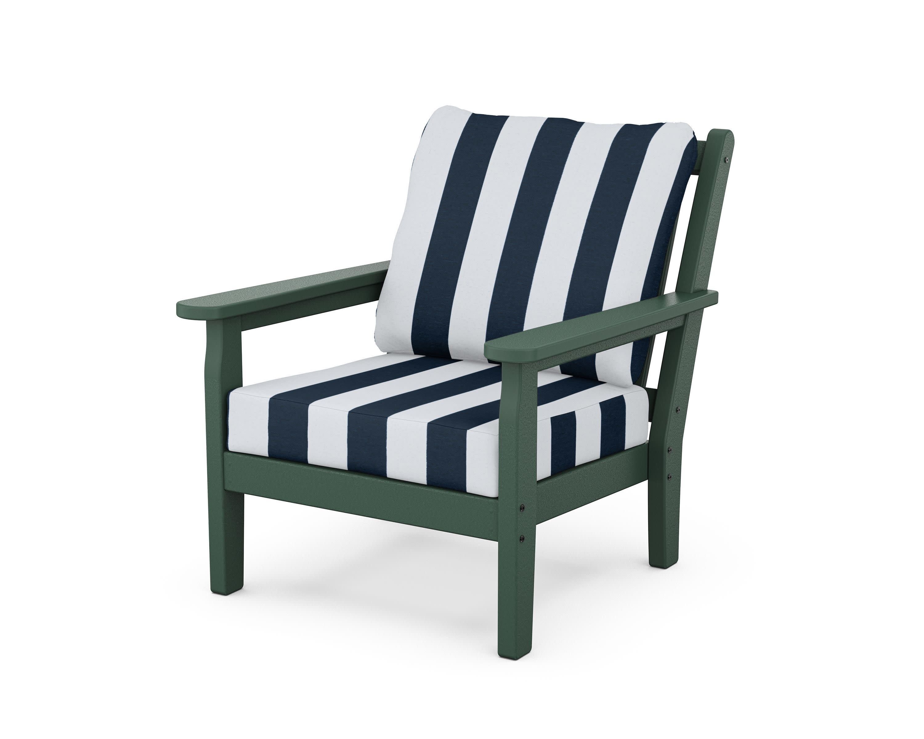 Chippendale Deep Seating Chair in Green / Cabana Stripe Marine Indigo