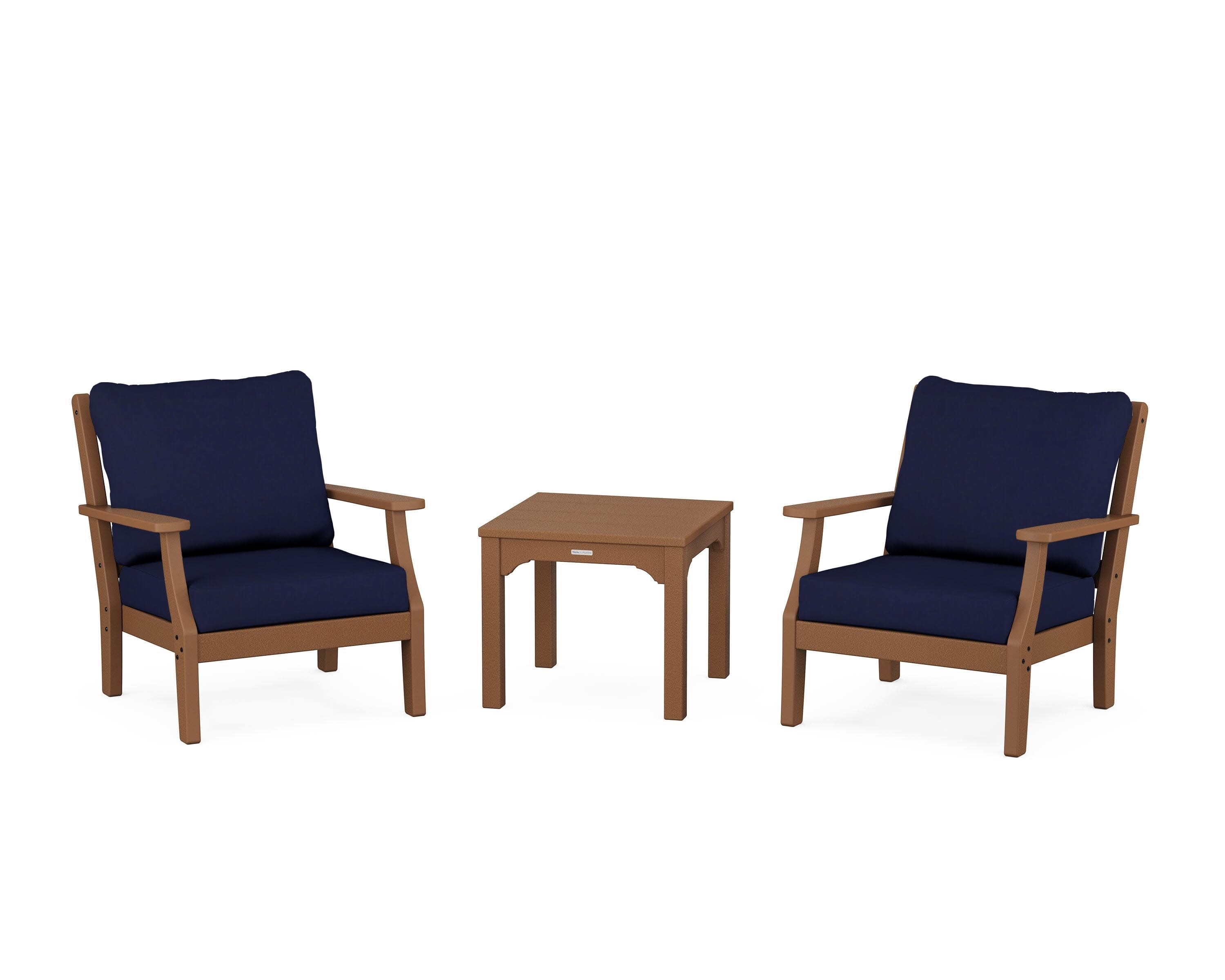 Chinoiserie 3-Piece Deep Seating Set in Teak / Navy