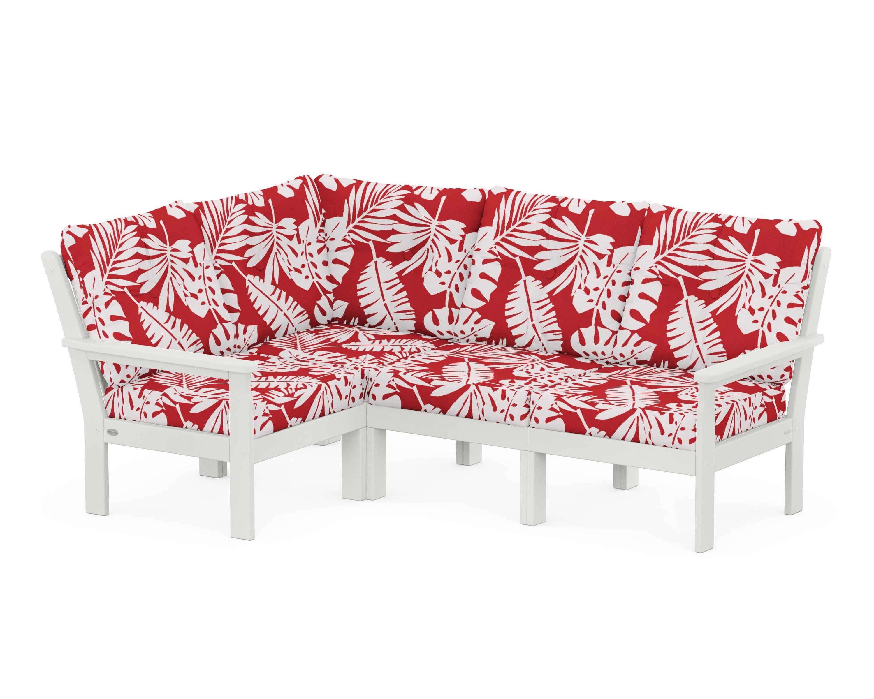 Vineyard 4-Piece Sectional in Vintage White / Leaf Crimson