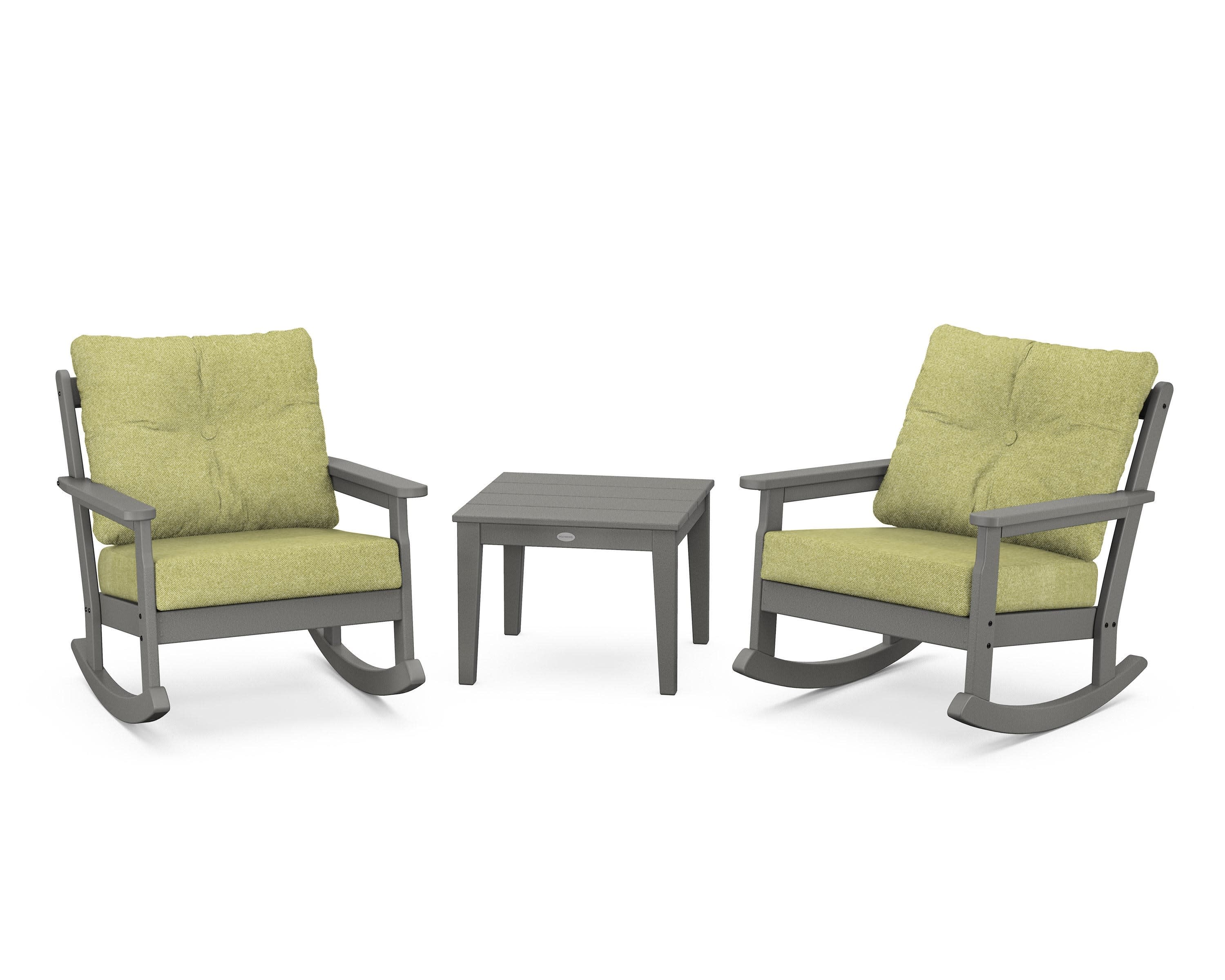 Vineyard 3-Piece Deep Seating Rocker Set in Slate Grey / Chartreuse Boucle