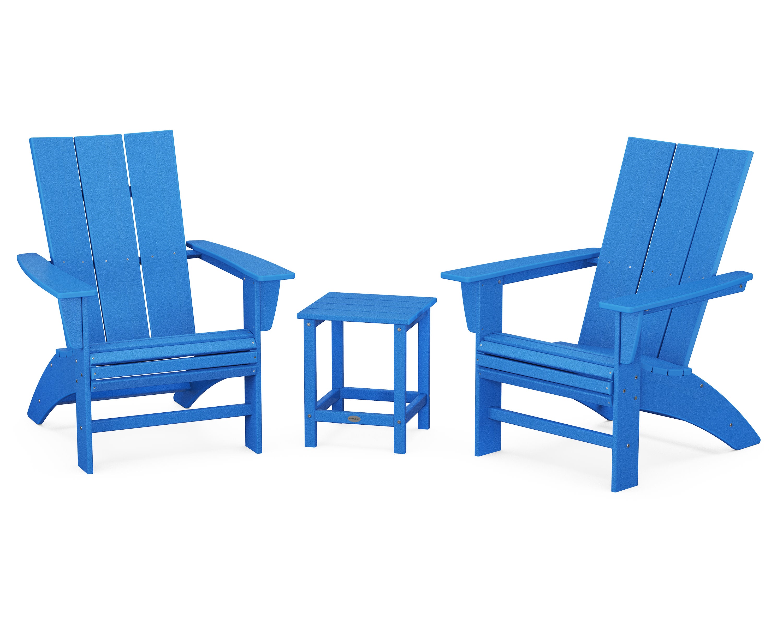 Modern 3-Piece Curveback Adirondack Set with Long Island 18" Side Table in Pacific Blue