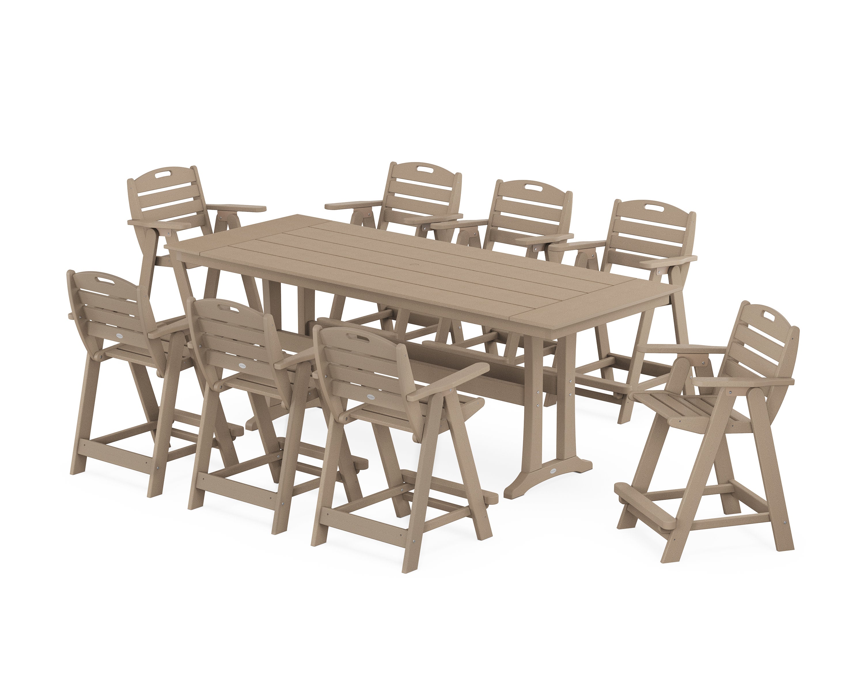 Nautical 9-Piece Farmhouse Counter Set with Trestle Legs in Vintage Sahara