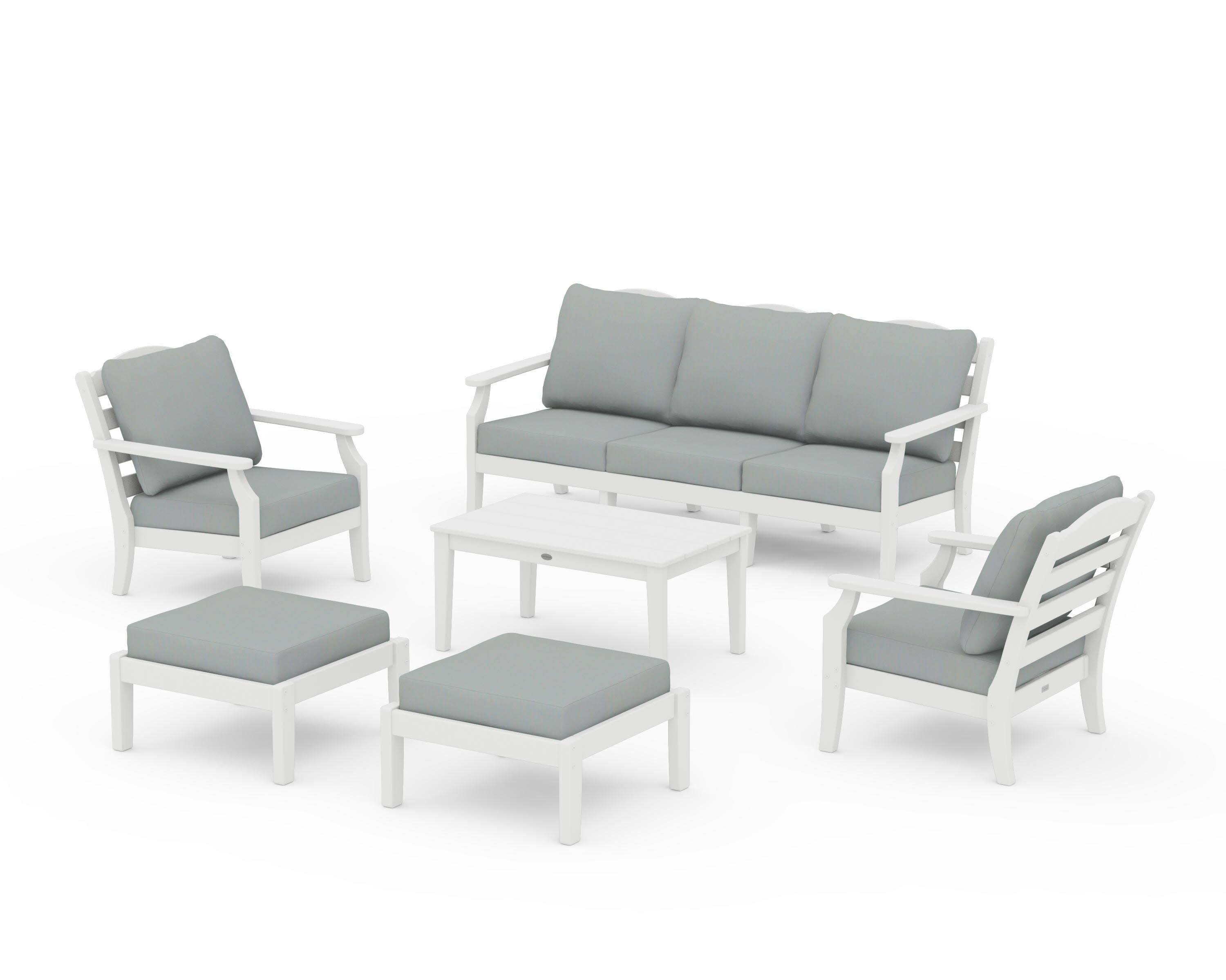 Savannah 6-Piece Lounge Sofa Set in Vintage White / Spa