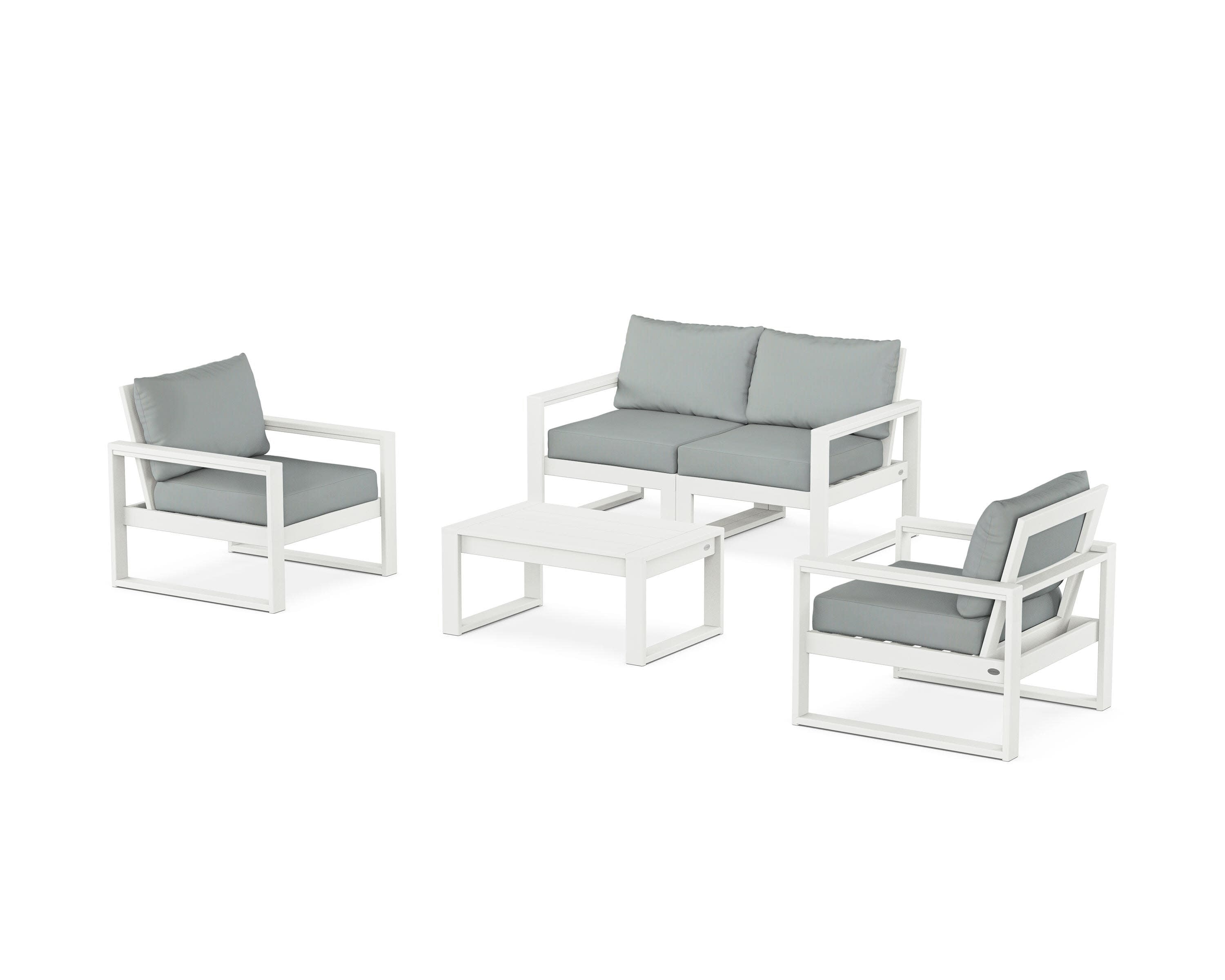 EDGE Sectional 4-Piece Deep Seating Set with Loveseat in Vintage White / Spa