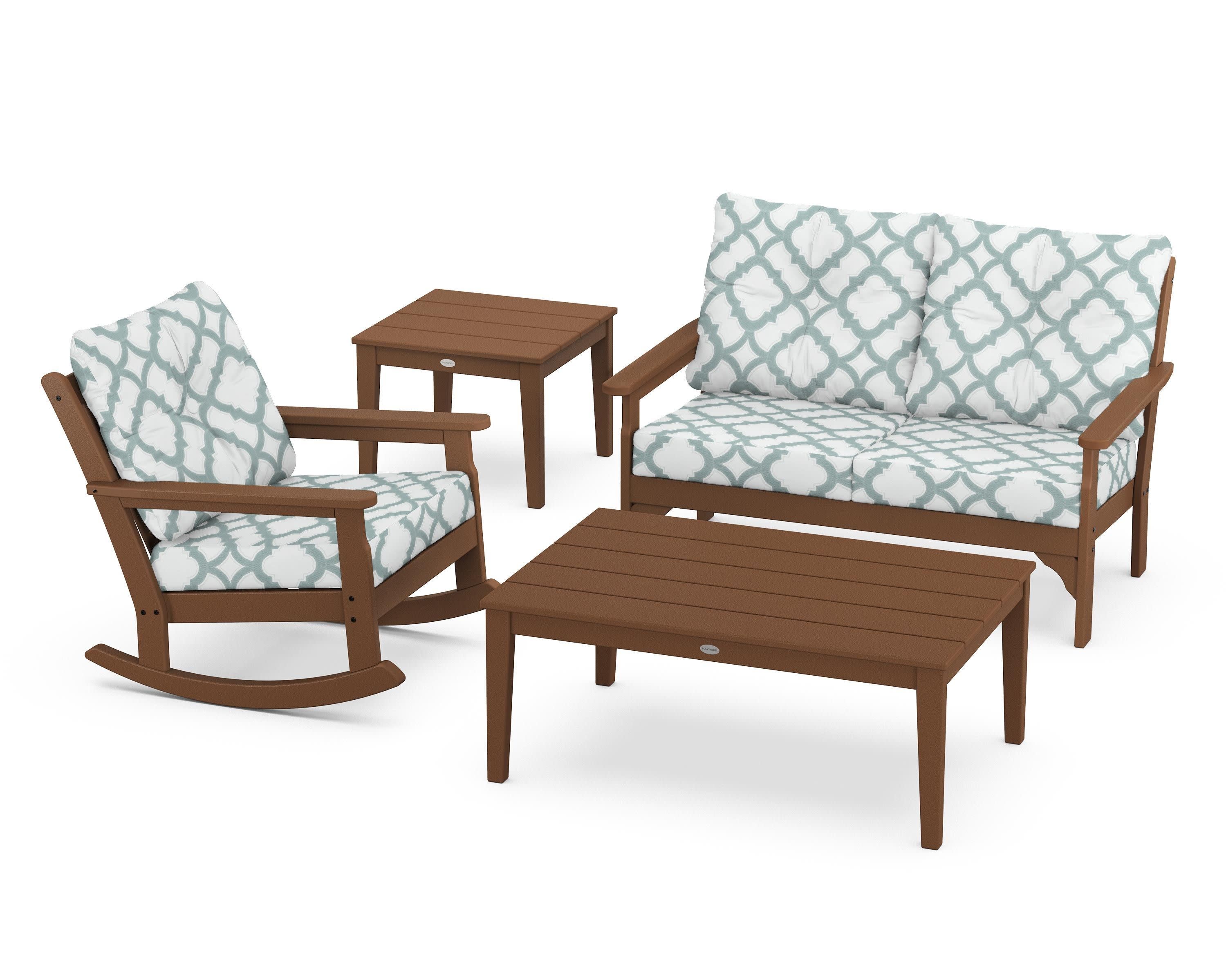 Vineyard 4-Piece Deep Seating Rocker Set in Teak / Trellis Glacier Spa