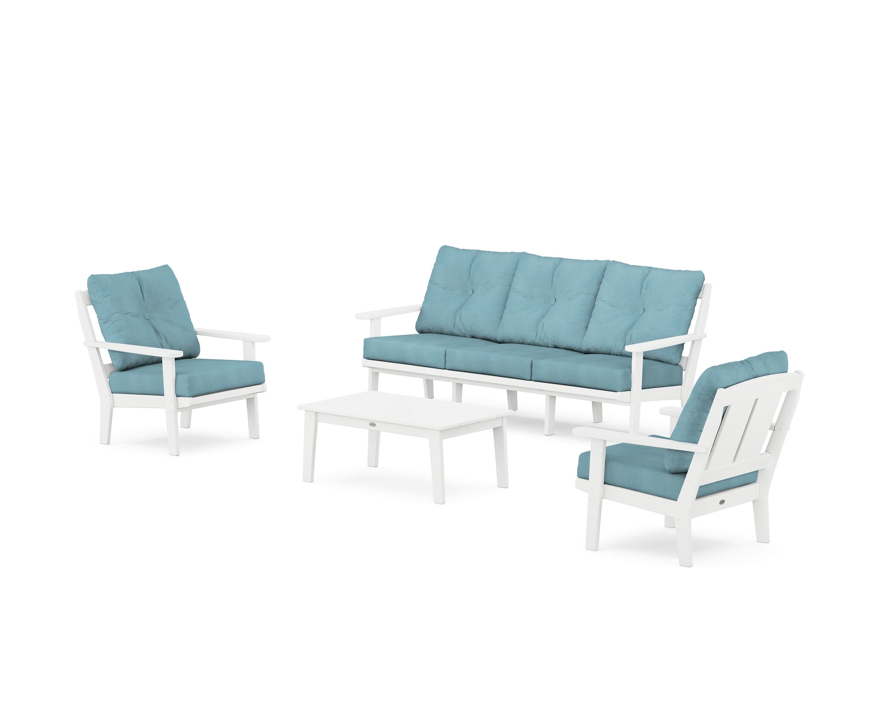 Mission 4-Piece Deep Seating Set with Sofa in White / Lattice Sky Blue