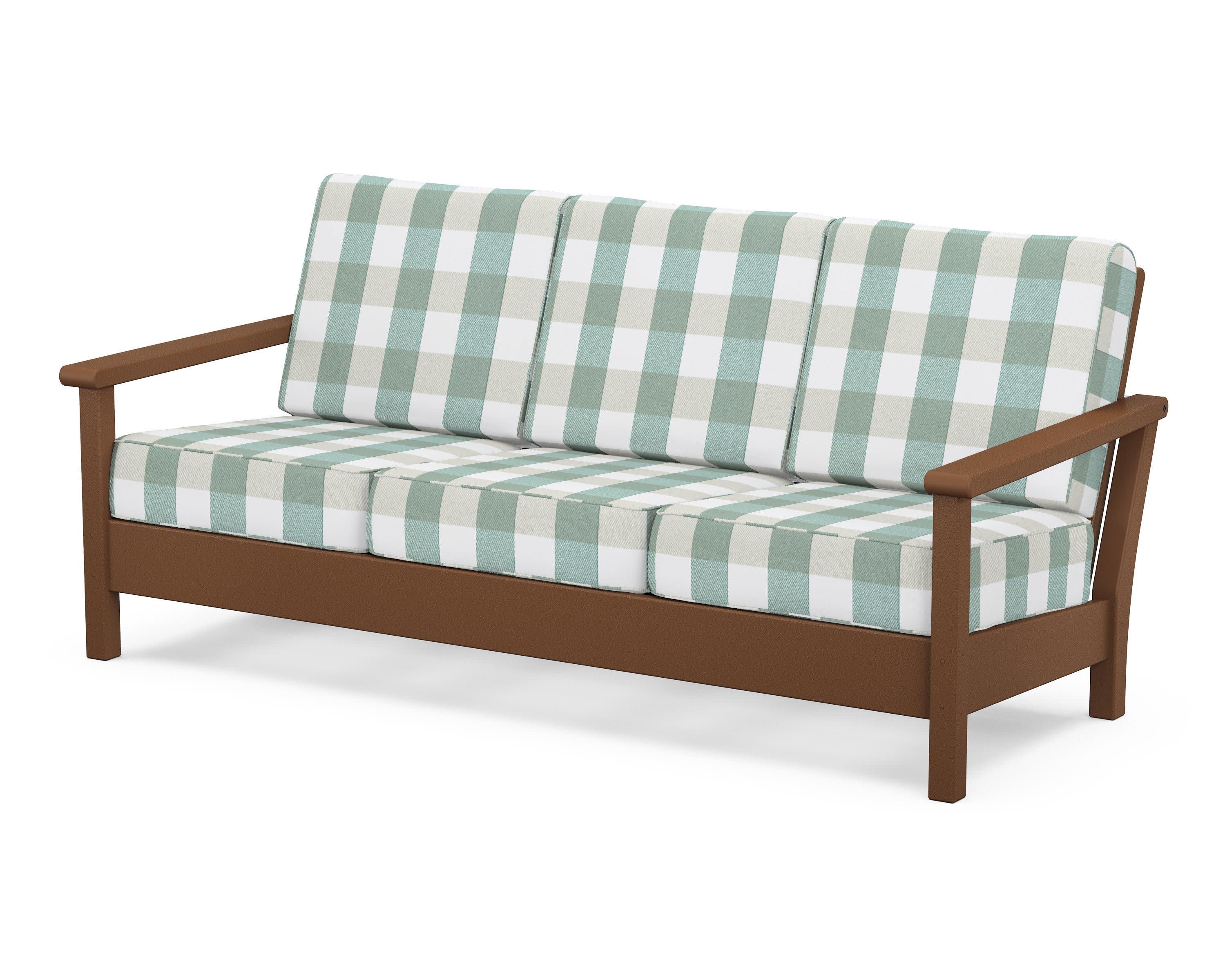 Harbour Deep Seating Sofa in Teak / Buffalo Plaid Glacier Spa